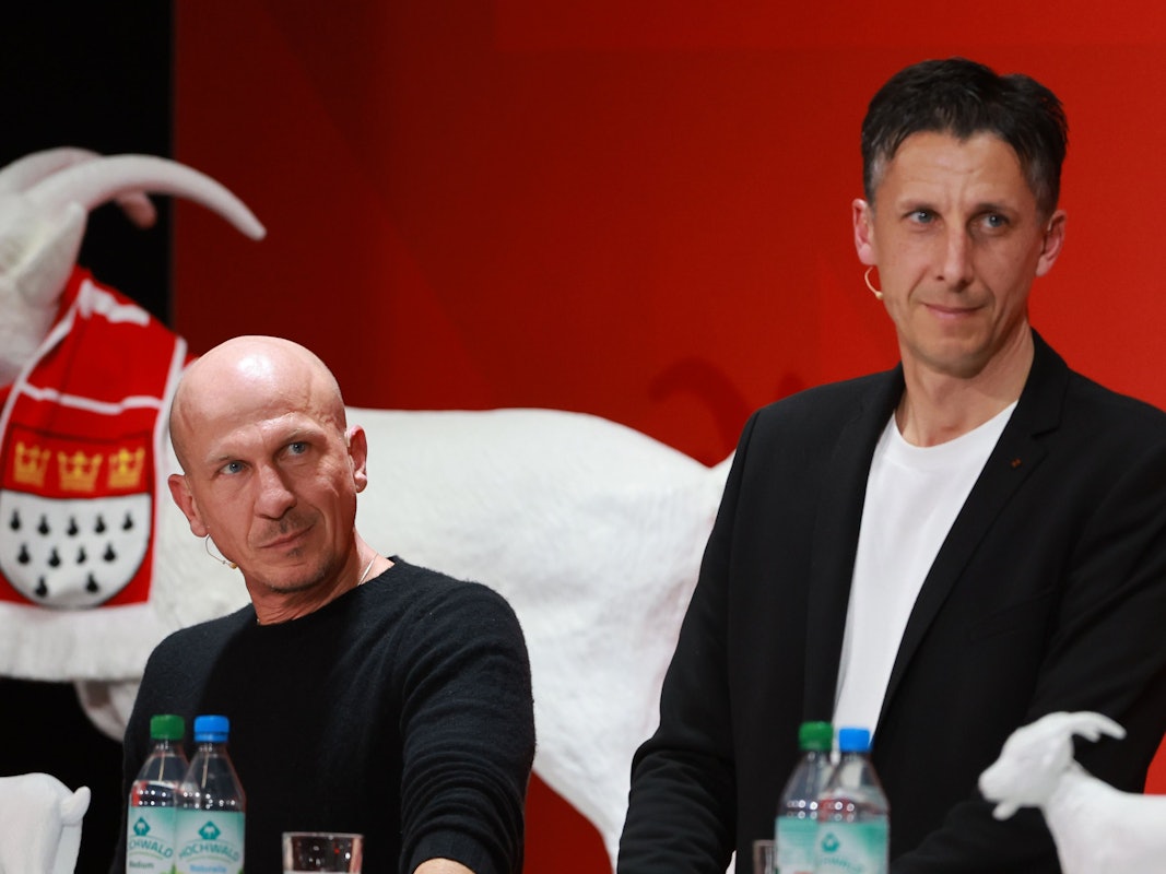 Gerhard Struber und Christian Keller beim Mitgliederstammtisch des FC.