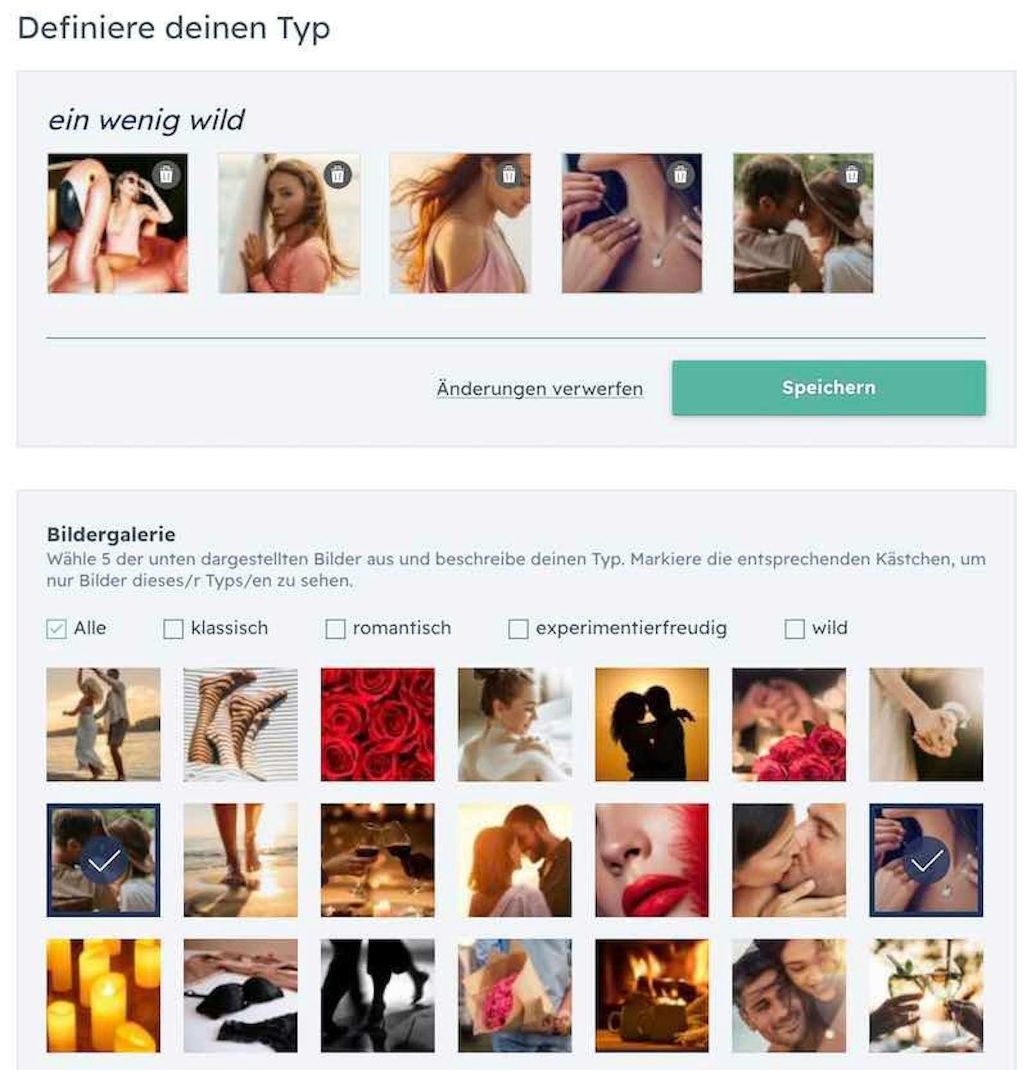 Screenshot von c-Date.de Typenauswahl.