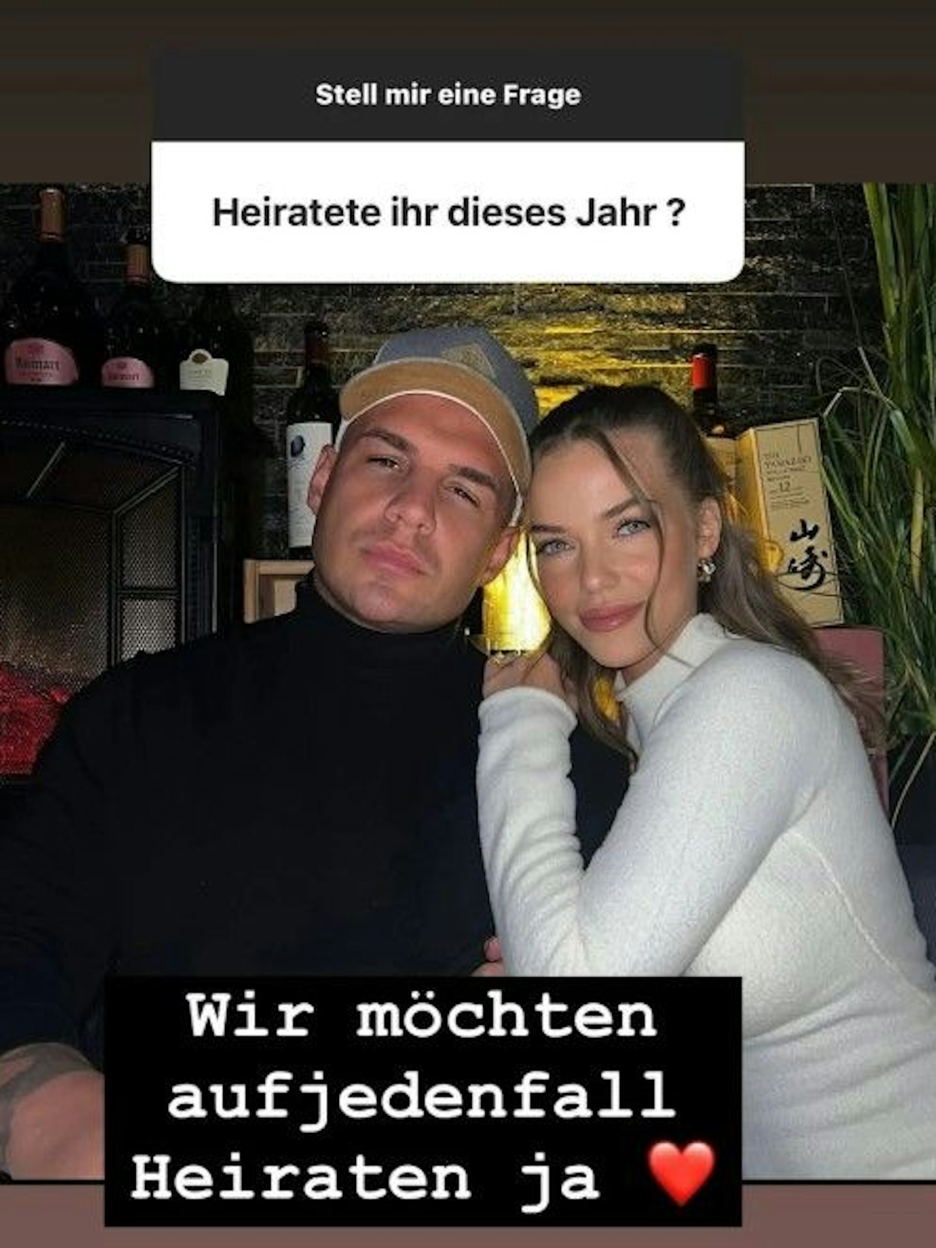 Pietro Lombardi kündigt in einer Instagram-Story seine Hochzeit mit Freundin Laura für dieses Jahr an.