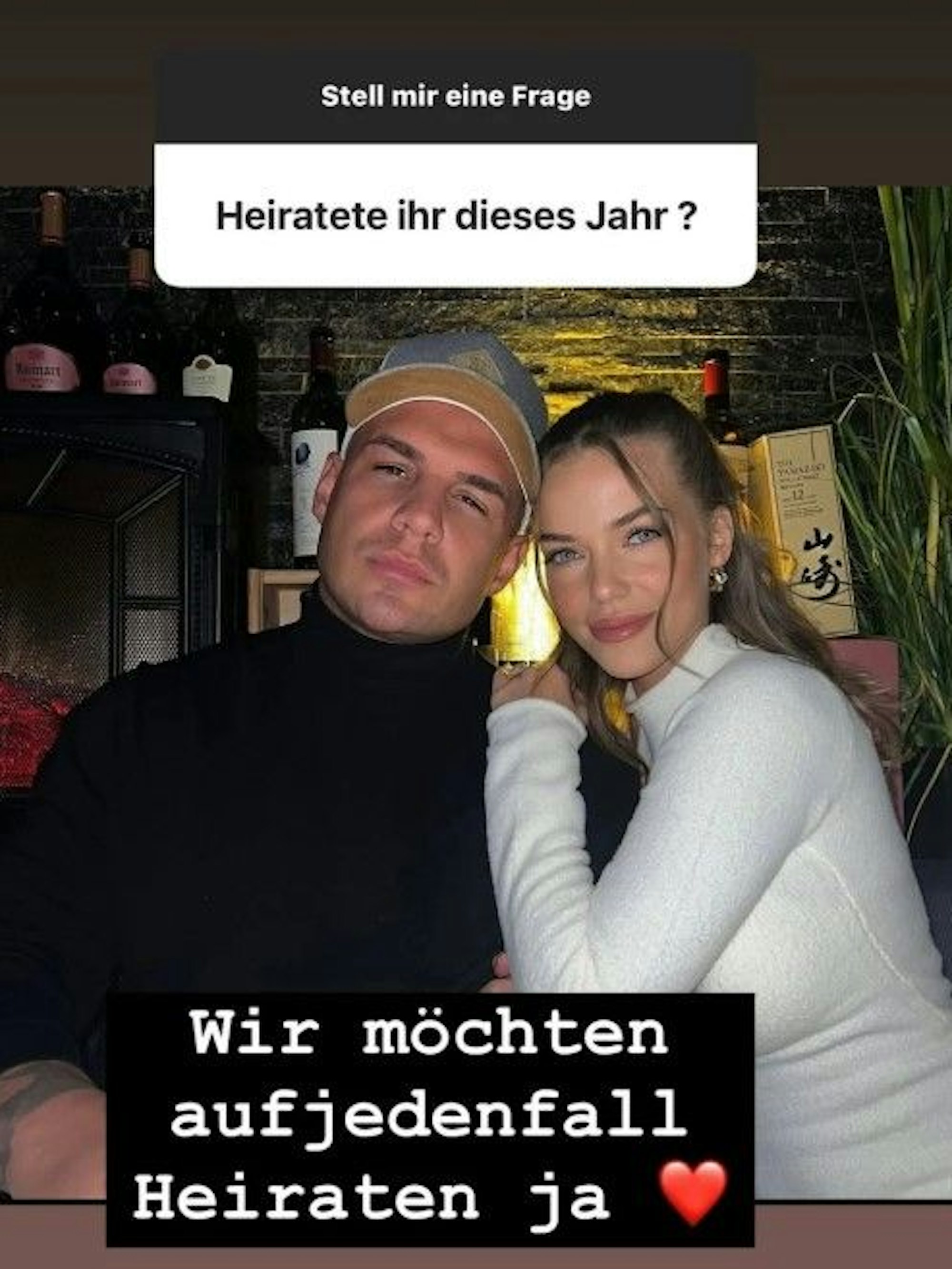 Pietro Lombardi kündigt in einer Instagram-Story seine Hochzeit mit Freundin Laura für dieses Jahr an.