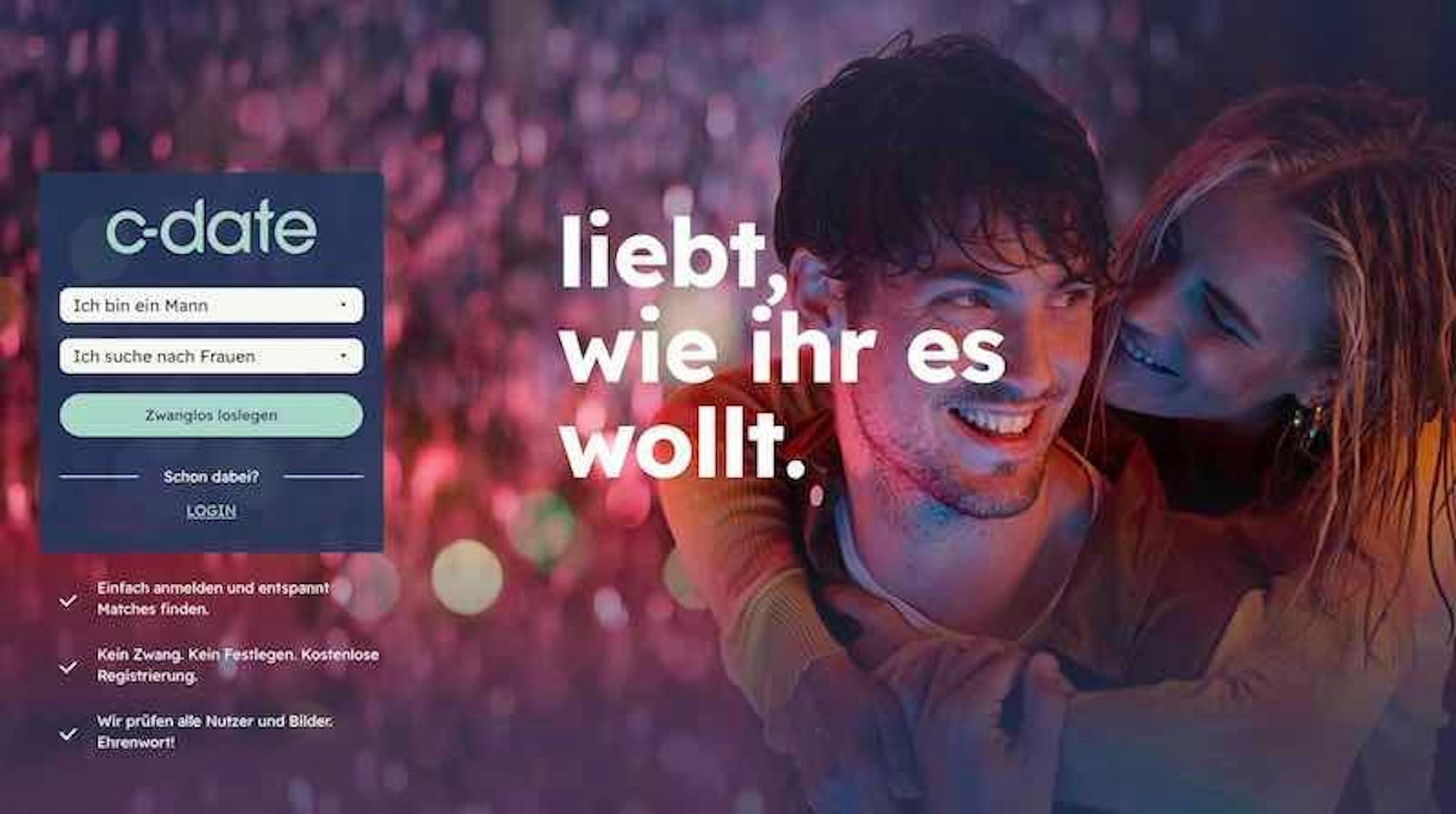 Screenshot von der C-date Hompepage.