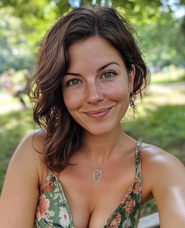 Brünette Frau im Park.