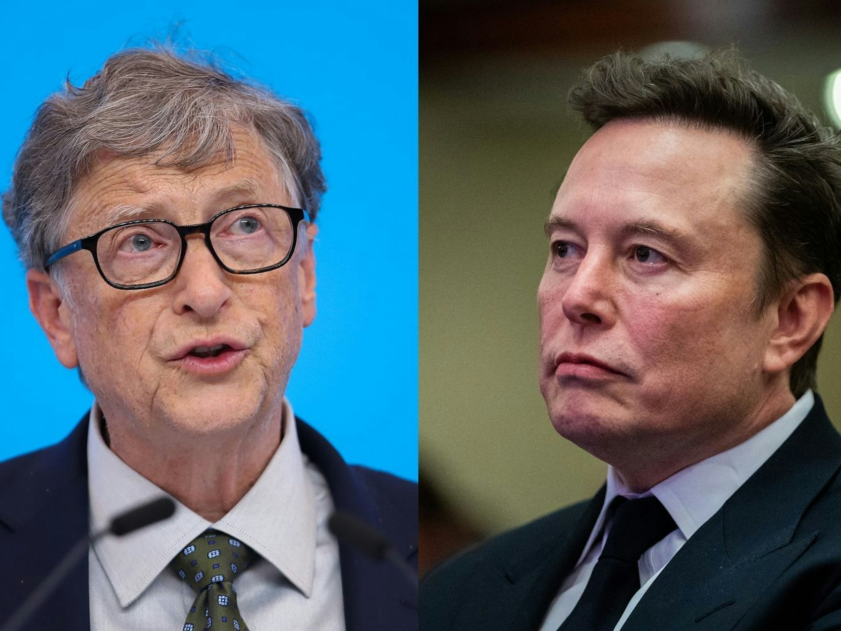 Bill Gates (links) und Elon Musk liegen derzeit im Clinch. (Bild: Getty Images / Lintao Zhang / Allison Robbert-Pool)