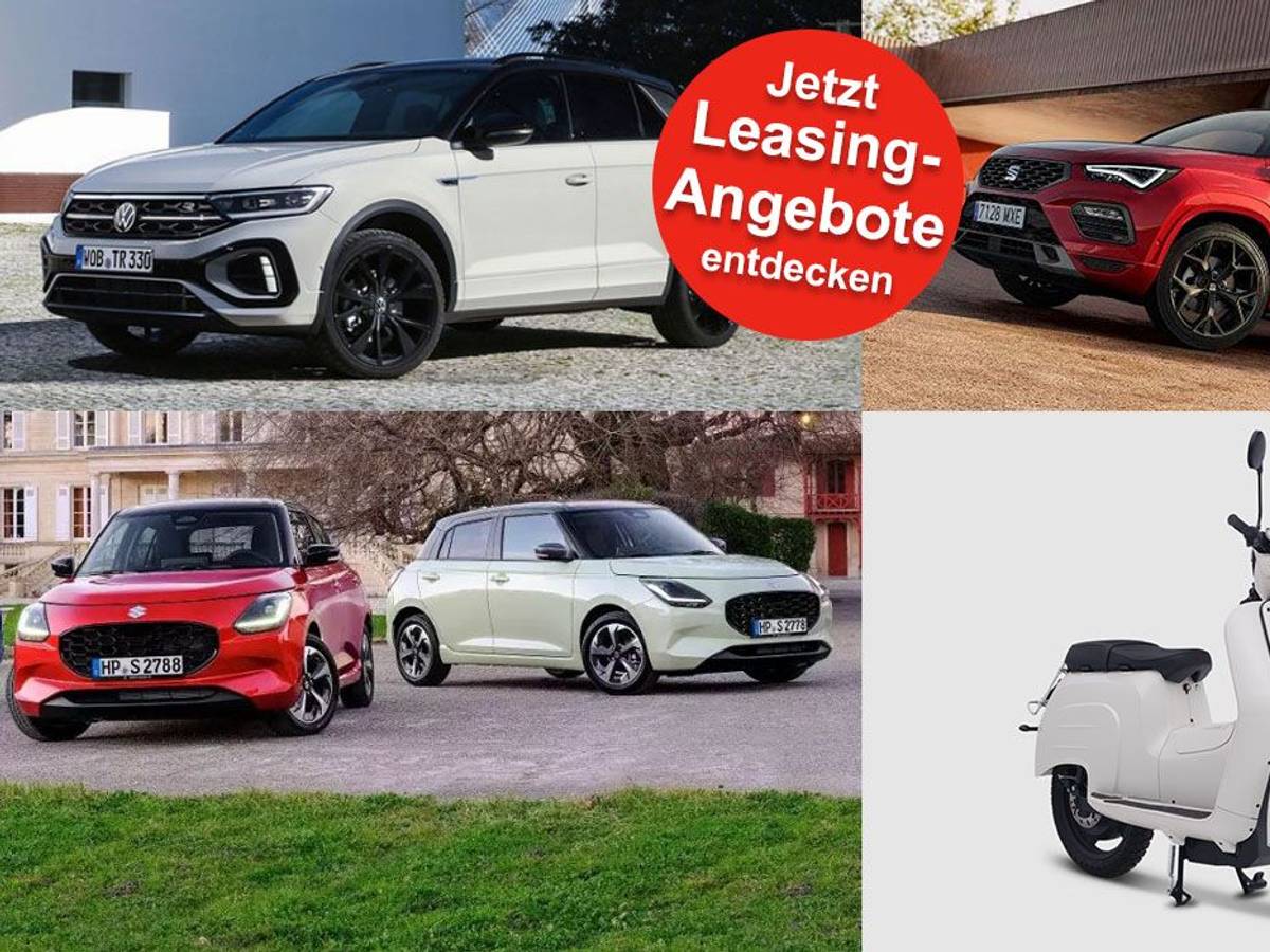 Bilder der Fahrzeugmodelle Volkswagen T-Roc R-Line, SEAT Ateca, Suzuki Swift oder eSchwalbe 50er.