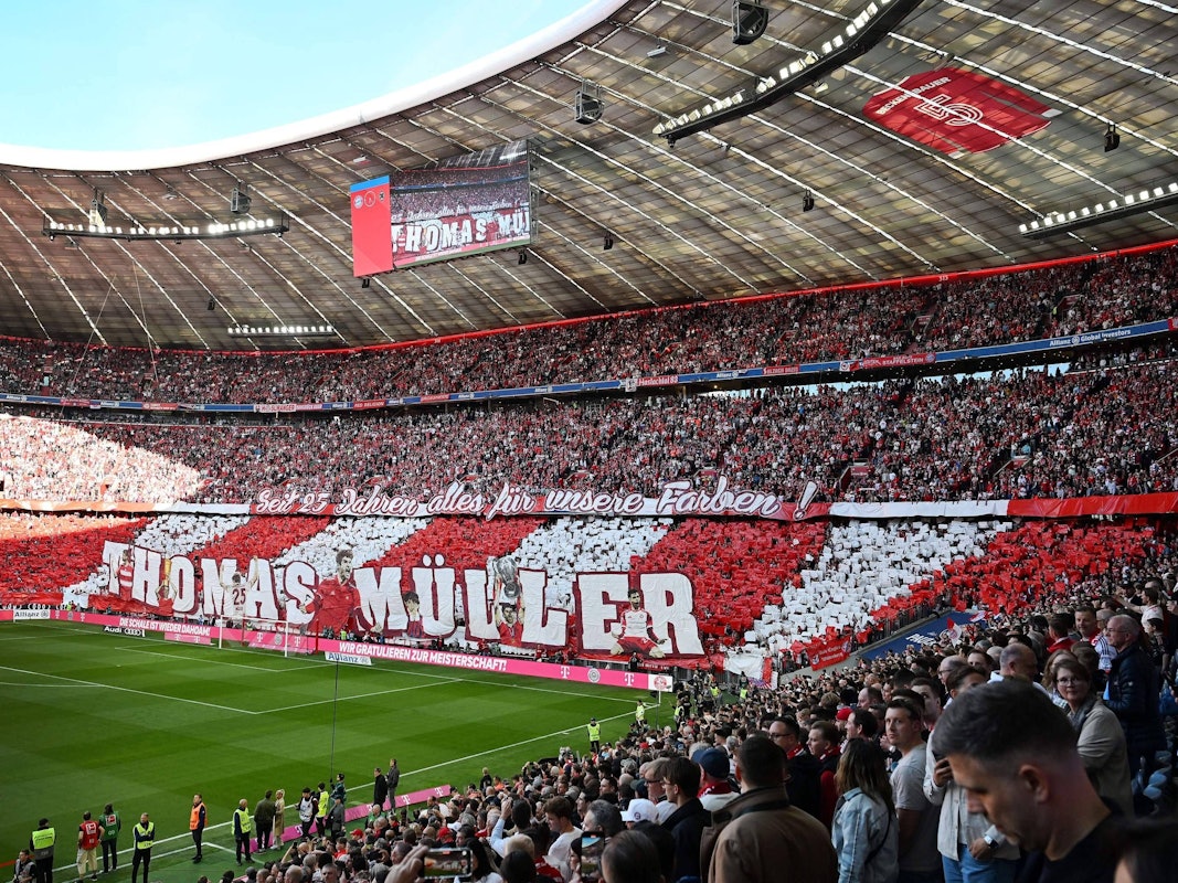 Choreografie zum Abschied von Thomas Müller beim FC Bayern.