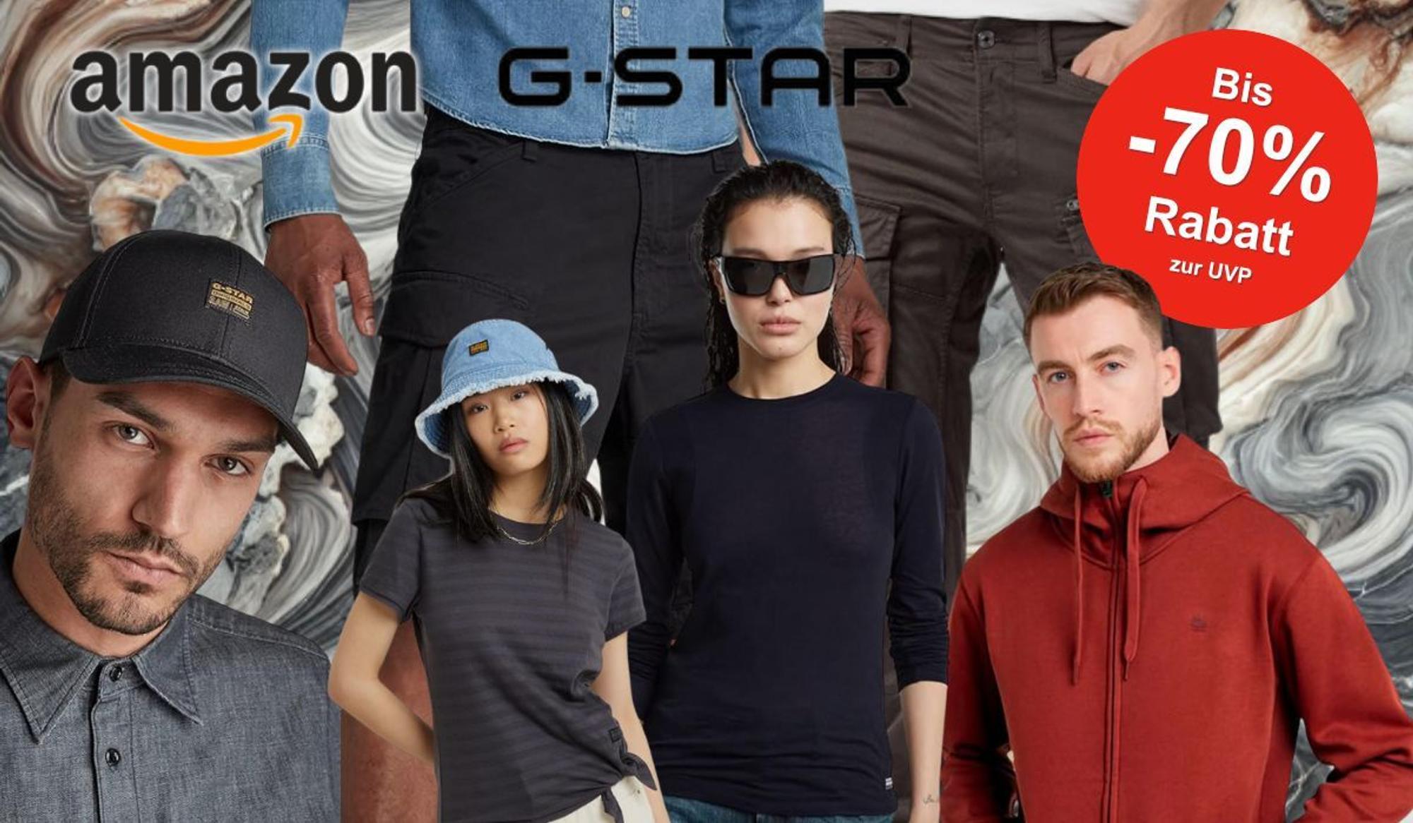 Auf dem Bild sind Models zu sehen, die G Star Mode gekonnt in Szene setzen.