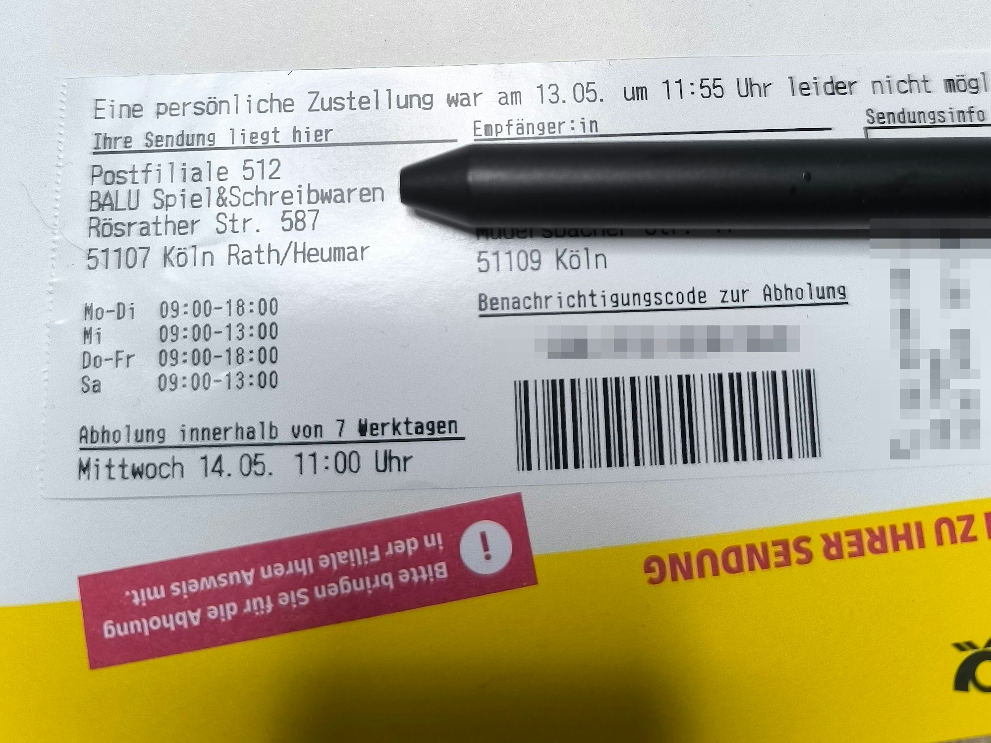Eine DHL-Benachrichtigungskarte
