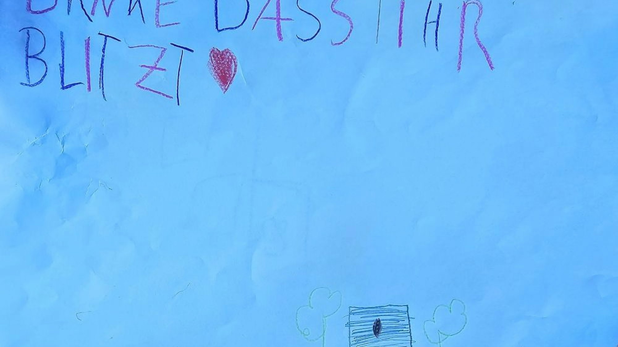 Ein Bild der Kindergartenkinder aus Hemer-Bredenbruch für den Radarwagenfahrer mit der Aufschrift 'Danke dass ihr blitzt'