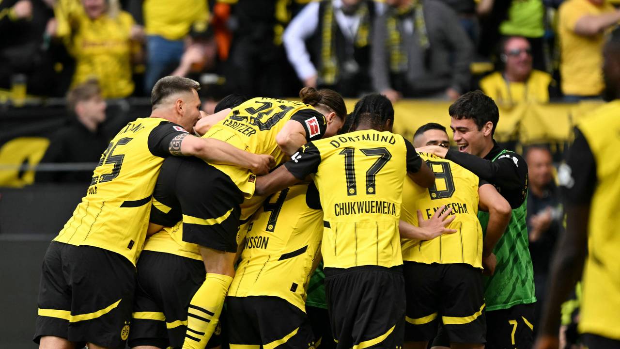 Die BVB-Profis jubeln.