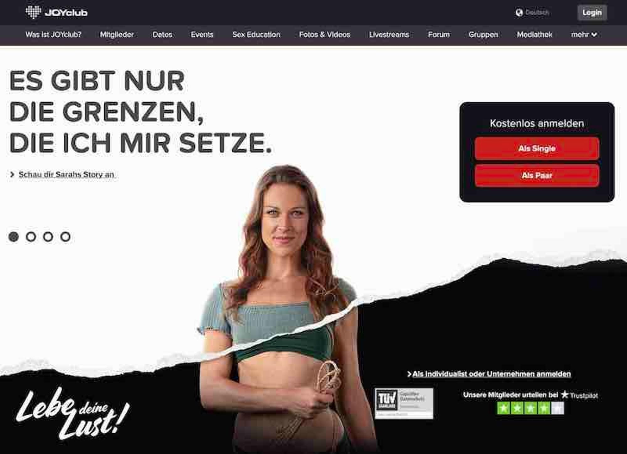 Screenshot von der Joyclub Homepage
