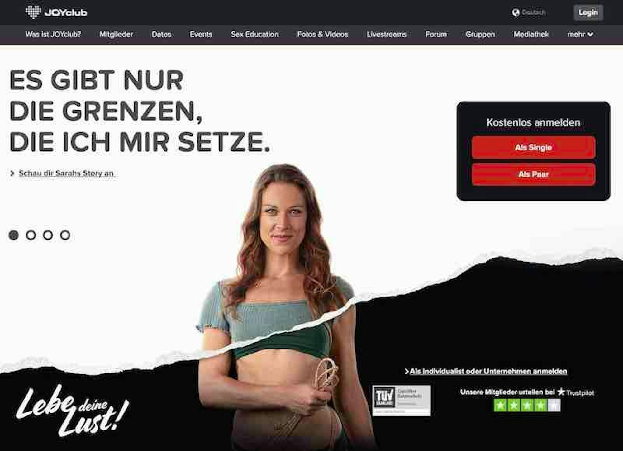 Screenshot von der Joyclub Homepage