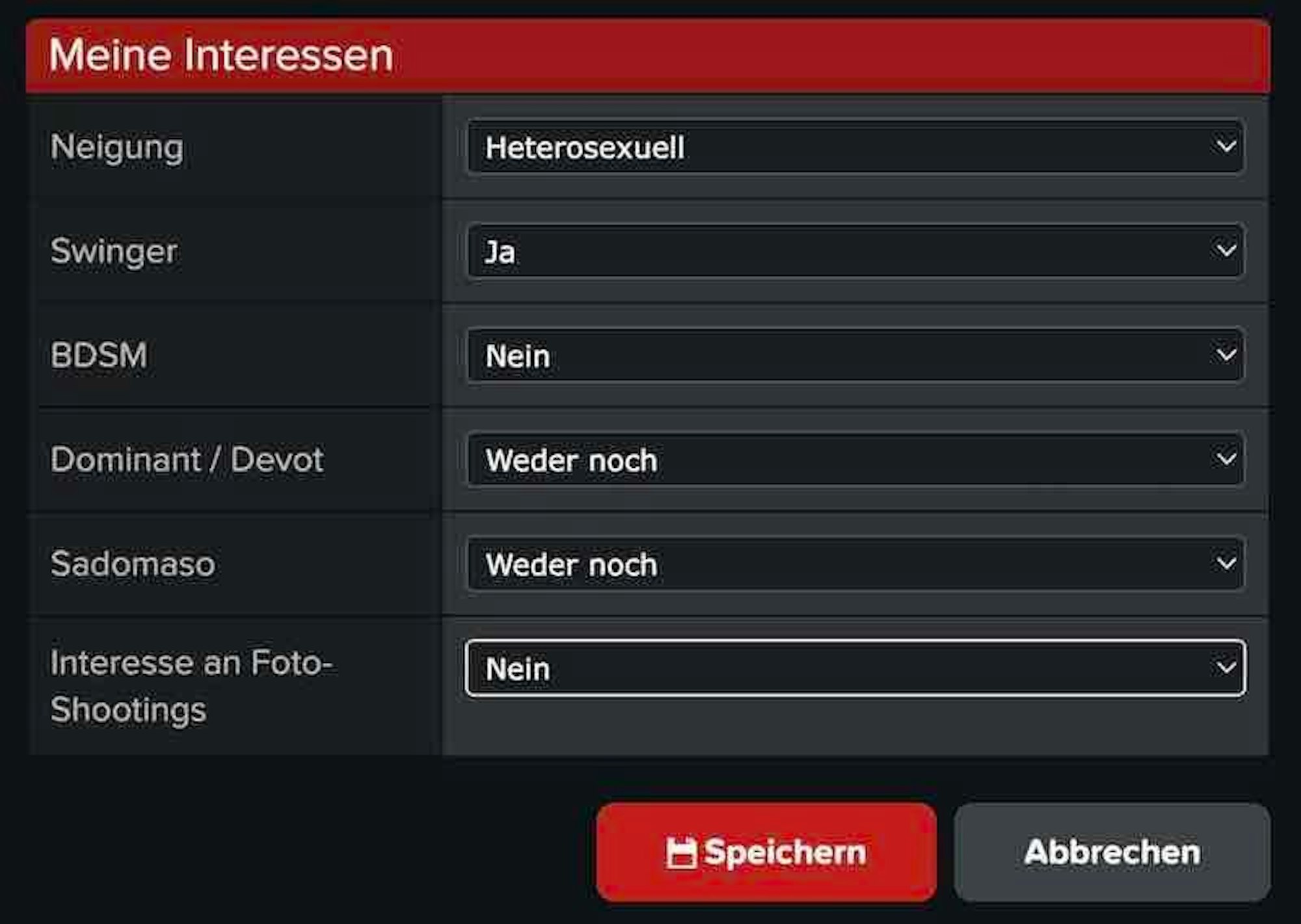 Screenshot Joyclub Interessen