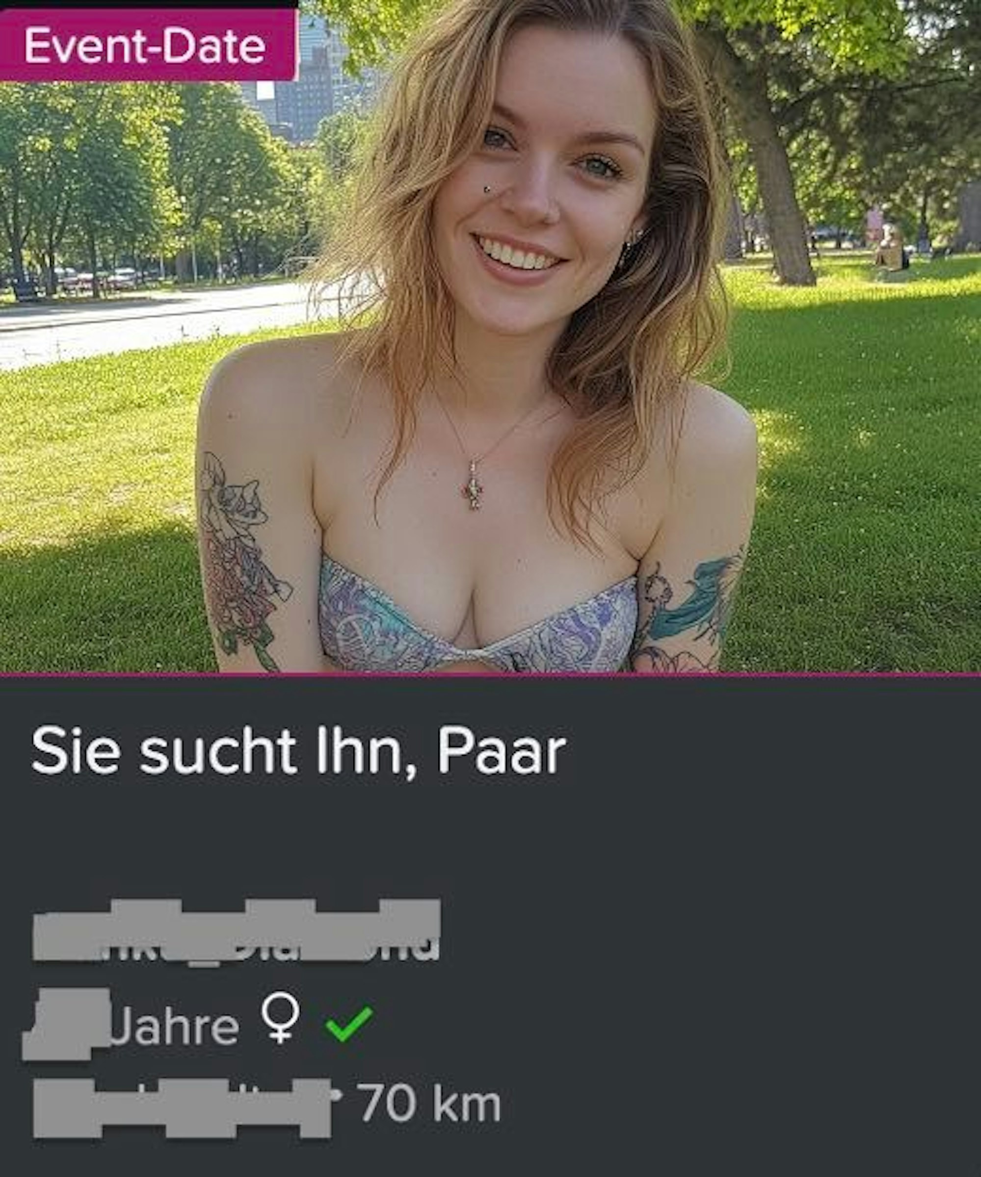 Joyclub Profil mit Bild von junger, blonder Frau