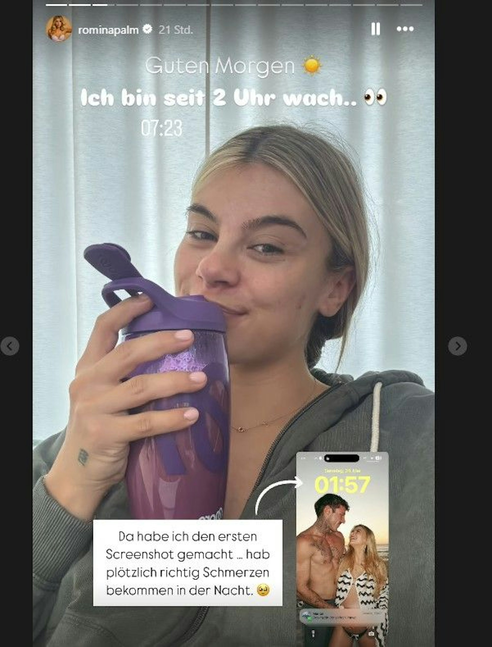Um 1.57 Uhr ging's los. Romina Palm ließ ihre Follower an ihren Wehen und Klinikvorbereitungen teilhaben.