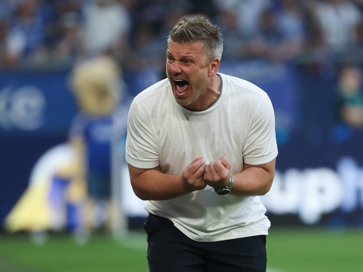 Trainer Lukas Kwasniok (SC Paderborn) brüllt an der Seitenlinie.
