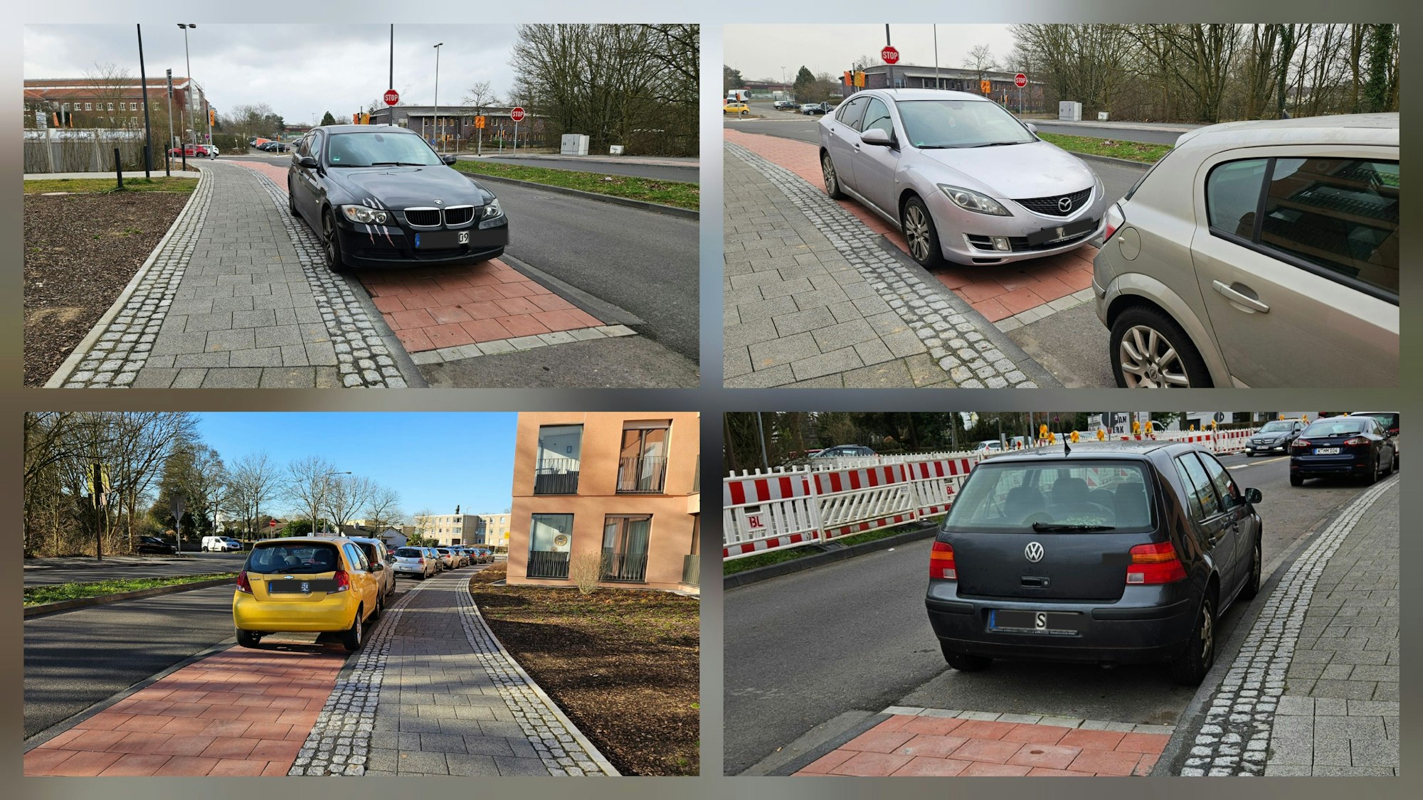 Die Falschparker-Situation in Köln-Weiler – kurios ist die Führung des Radweges.