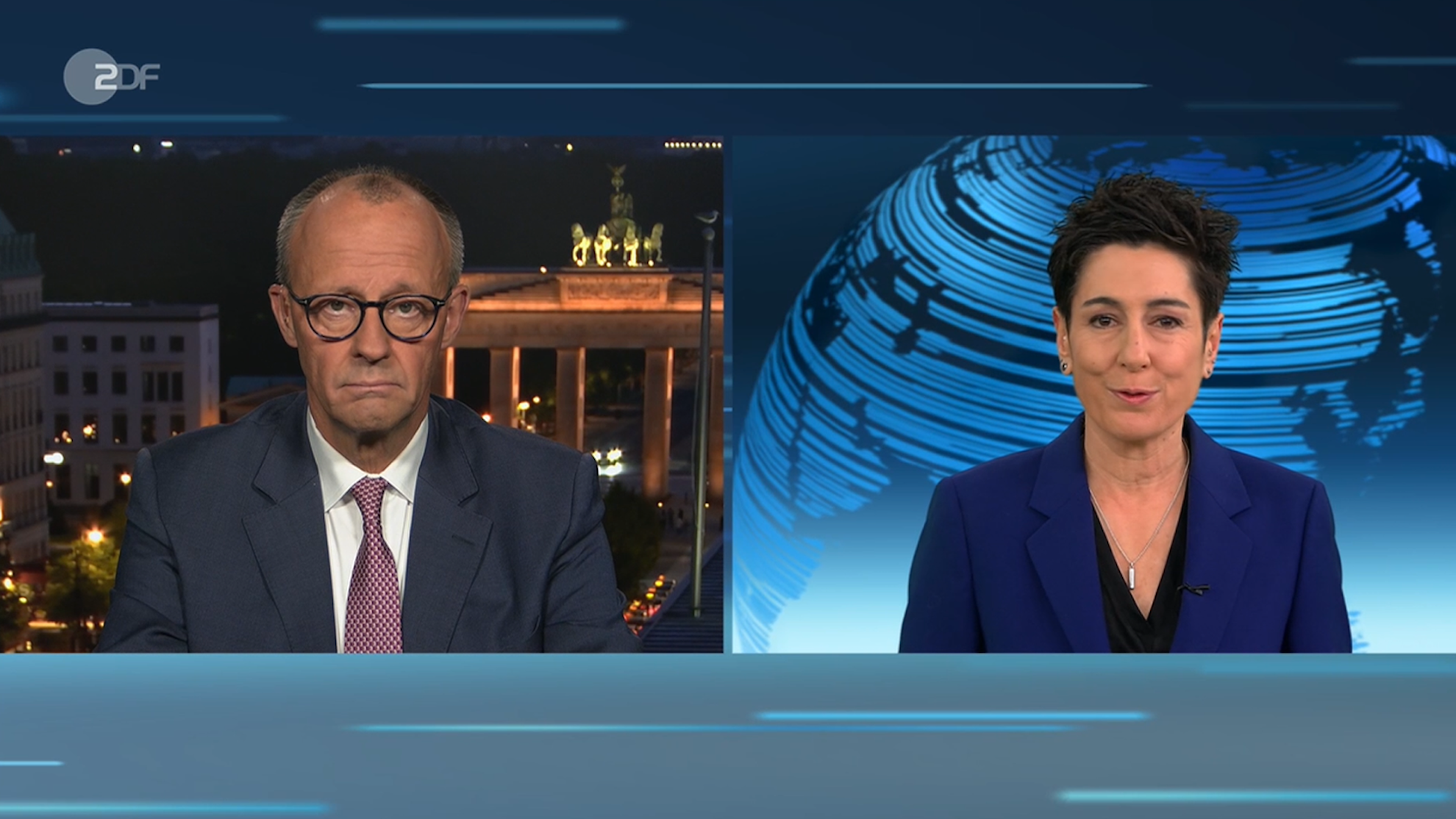Bundeskanzler Friedrich Merz (CDU) spricht im „heute journal” mit Dunja Hayali.