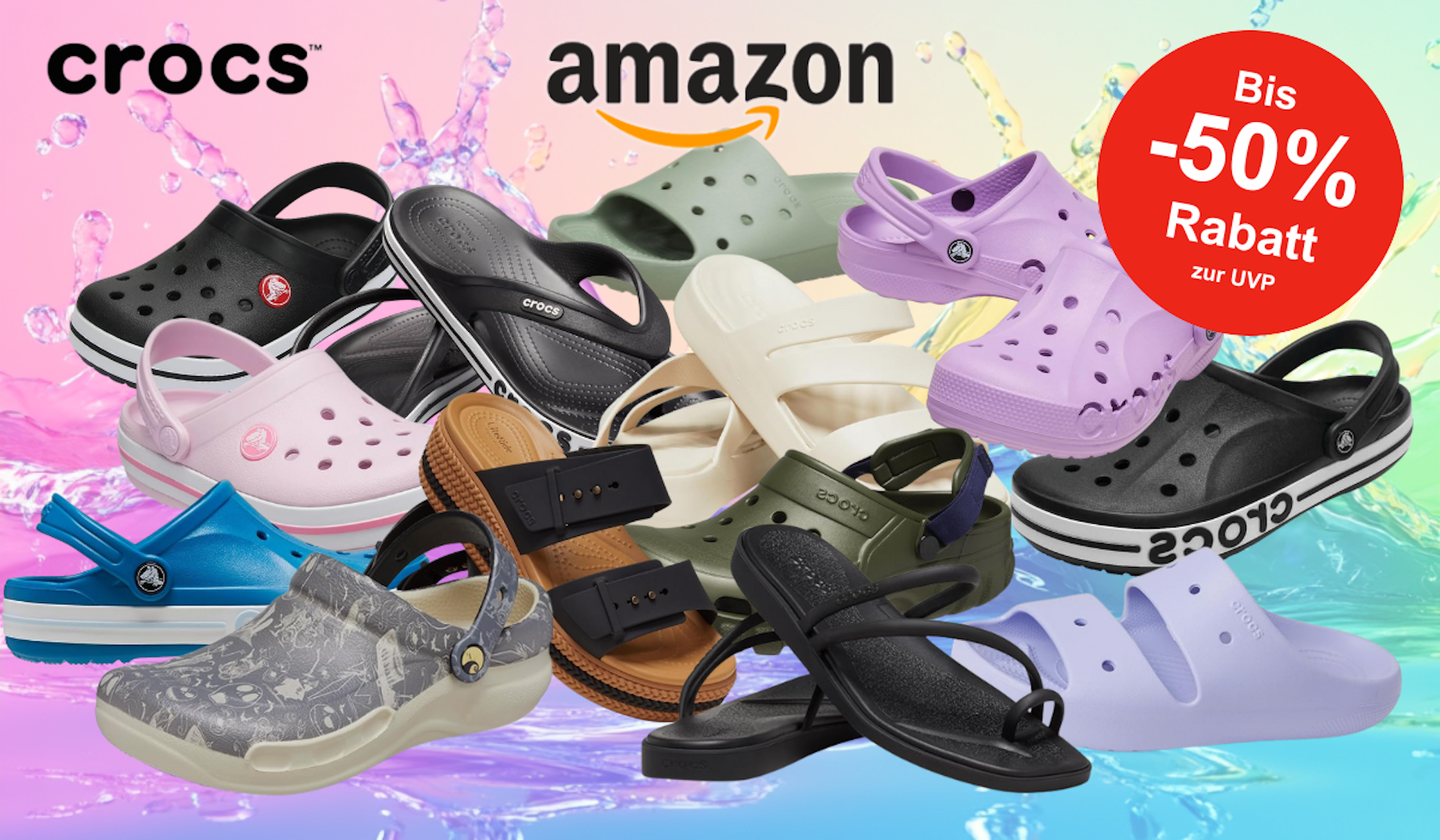 Auf dem Bild sind mehrere Modelle der Marke Crocs zu sehen.