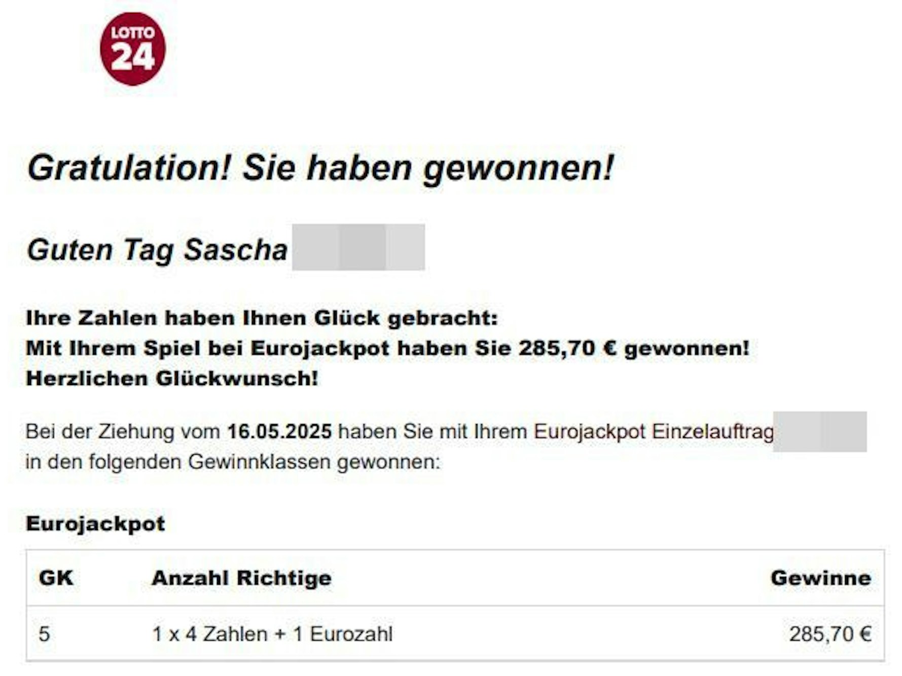 Eine Mail über einen Lottogewinn