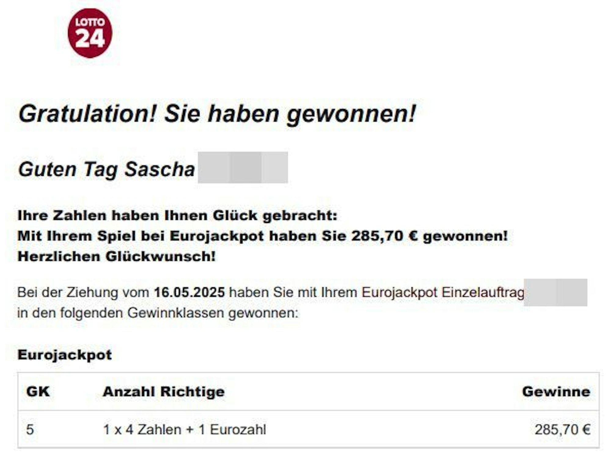 Eine Mail über einen Lottogewinn