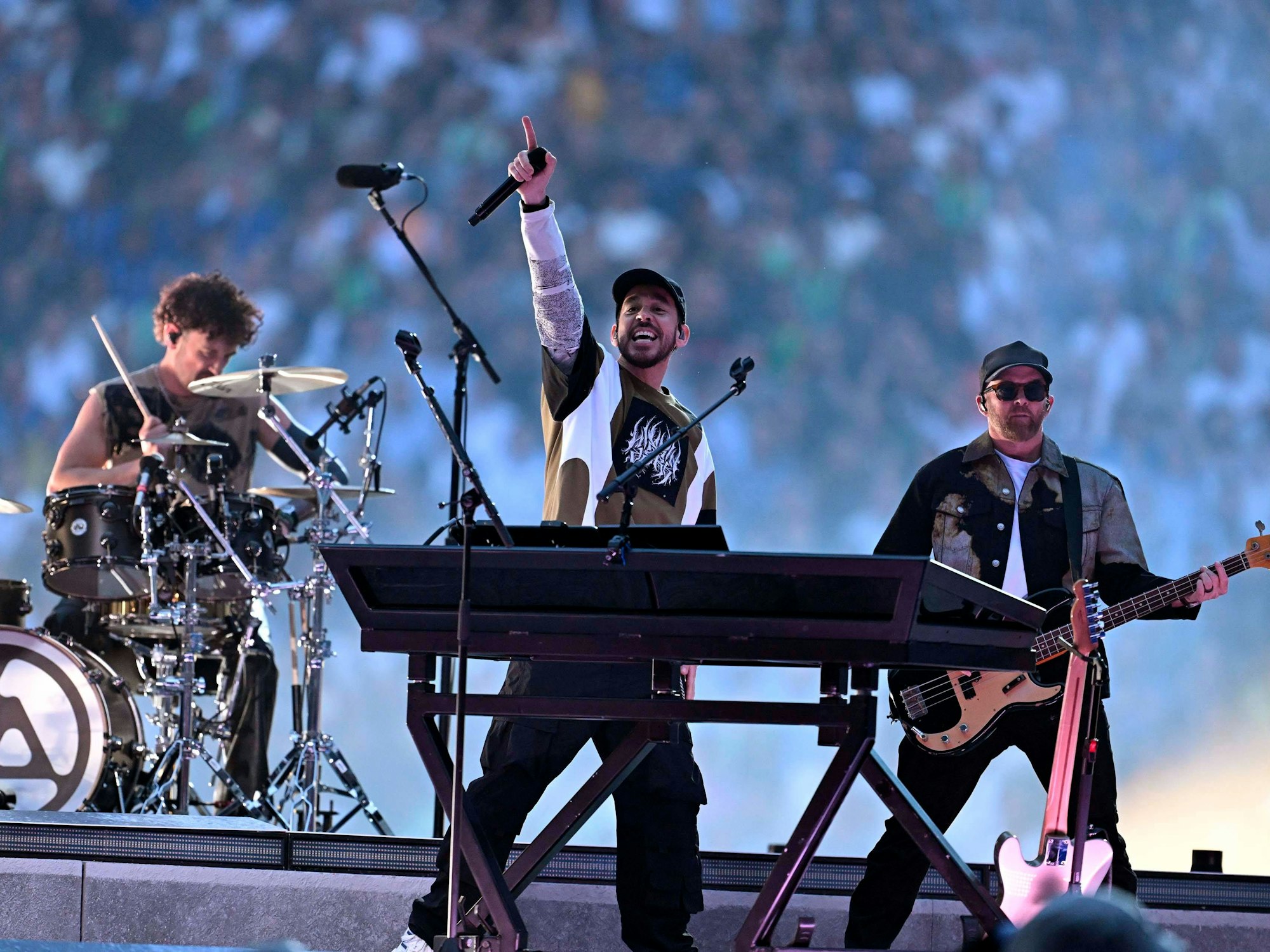 Die amerikanische Band Linkin Park am Samstag (31. Mai 2025) beim Finale der Champions League in München.