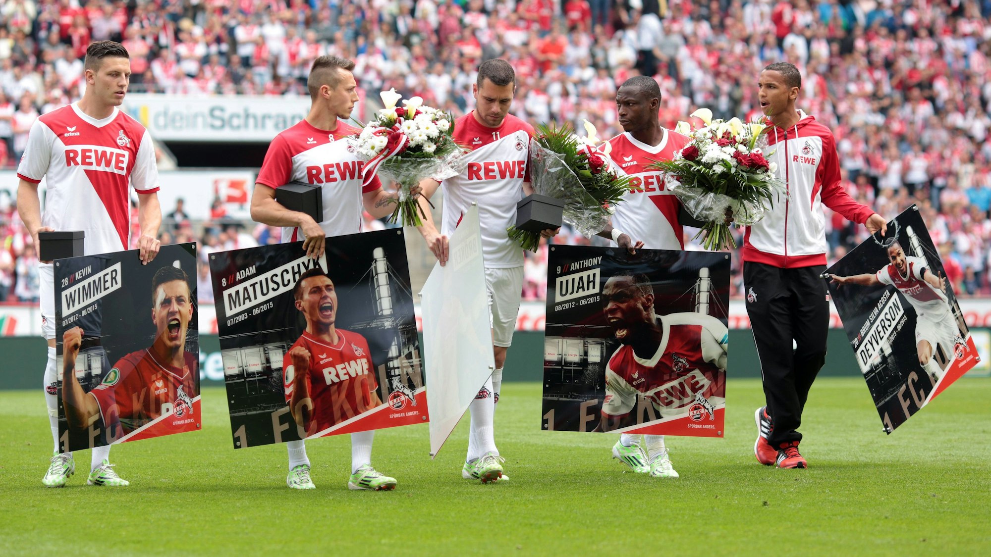 FC-Abschied für Kevin Wimmer, Adam Matuschyk, Thomas Bröker, Anthony Ujah und Deyverson (v.l.n.r.).