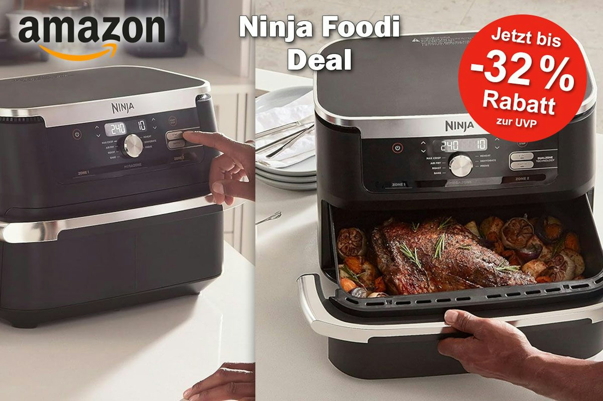 Ninja Foodi FlexDrawer Dual Zone Heißluftfritteuse Airfryer auf einem Küchentisch.