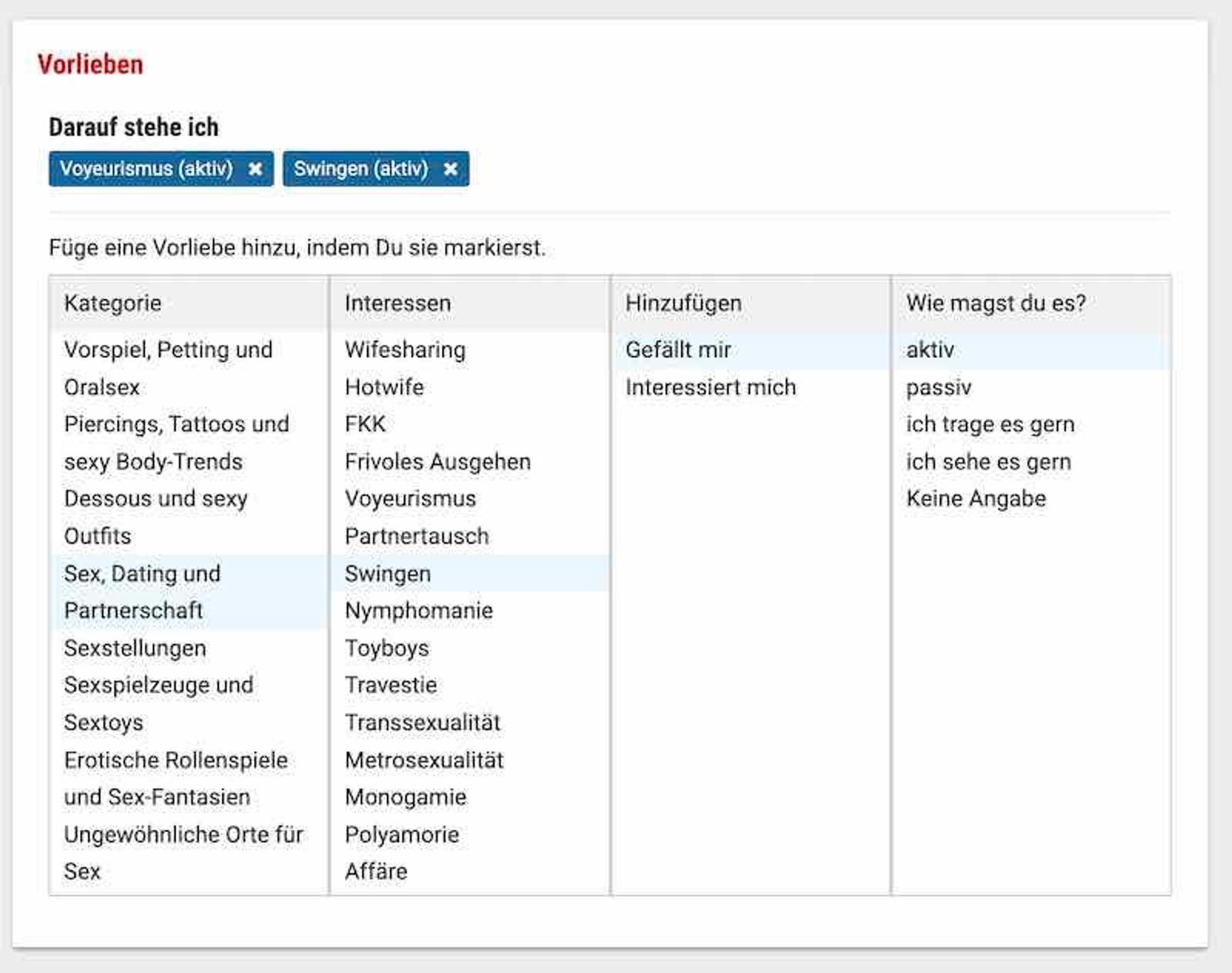 Poppen.de Screenshot Vorlieben-Auswahl.