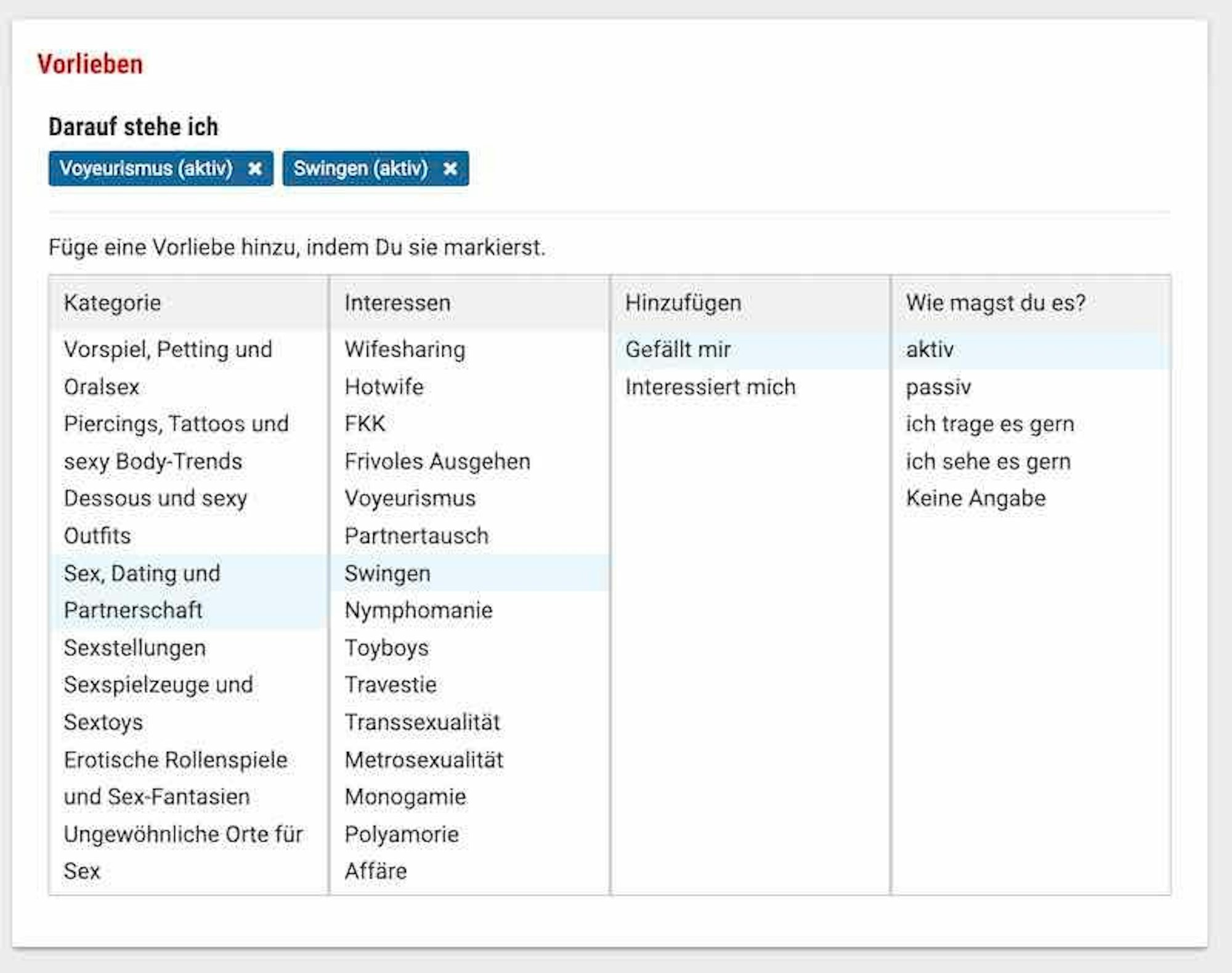 Poppen.de Screenshot Vorlieben-Auswahl.
