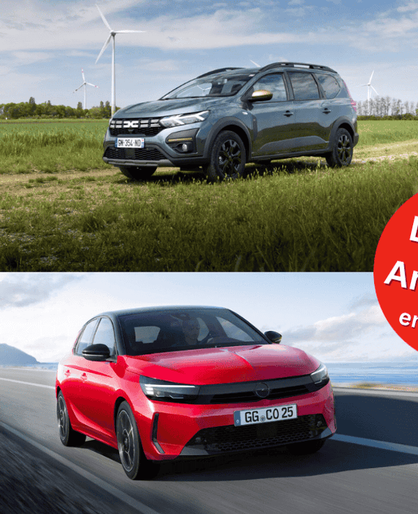 Bilder der Fahrzeugmodelle Fiat 500, Opel Corsa, Dacia Jogger und Renault Scenic.