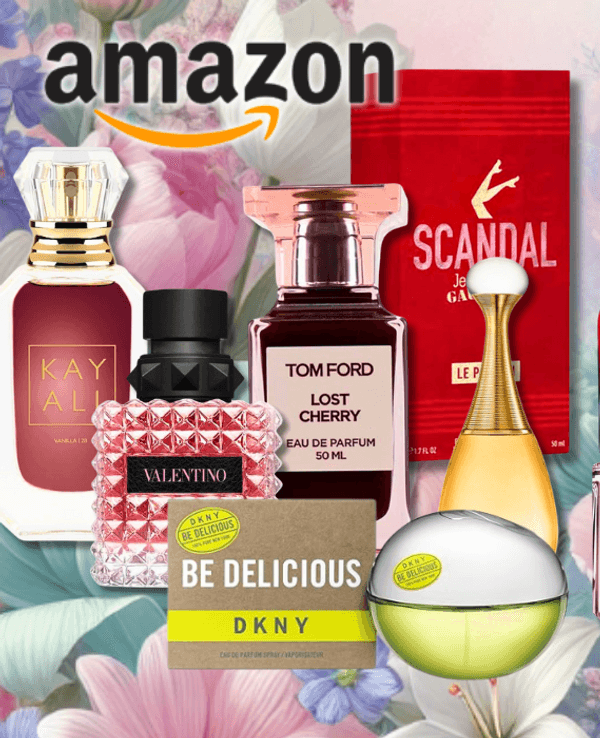 Flakons von Damen Parfums vor einem romantischen Hintergrund mit Herzmotiven. Von Carolina Herrera Good Girl, Miss Dior, Tom Ford Lost Cherry, Kayali, Montale, JPG Scandal, BOSS The Scent und mehr.