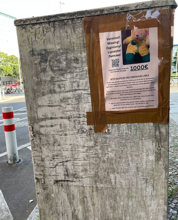 In Berlin läuft derzeit eine breit angelegte Suchaktion nach dem Teddybären „Mini“. 1000 Euro Finderlohn sind auf Steckbriefen ausgesetzt.
