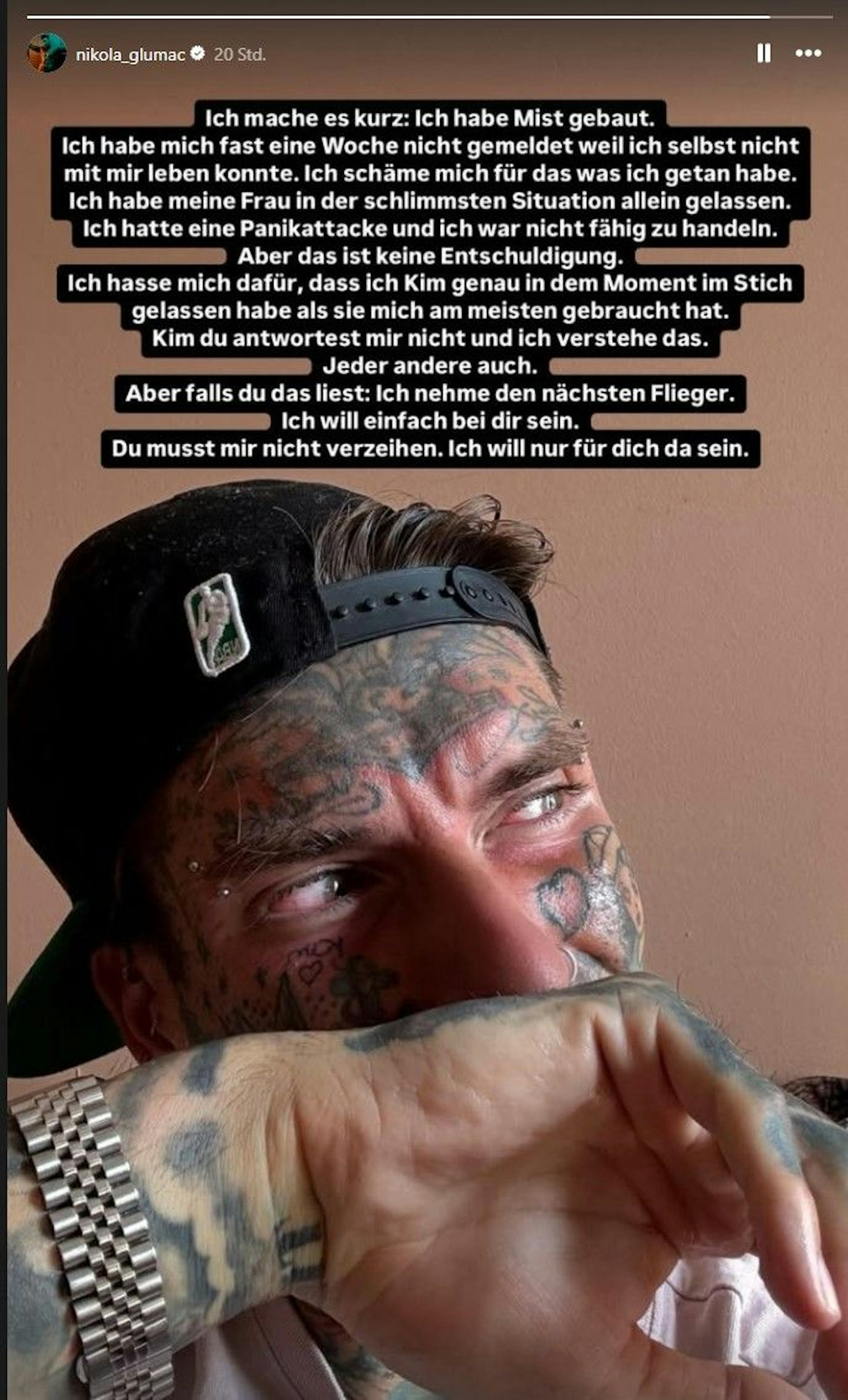 Nikola Glumac postet in seiner Instagramstory ein Foto, das ihn sichtlich berührt zeigt.