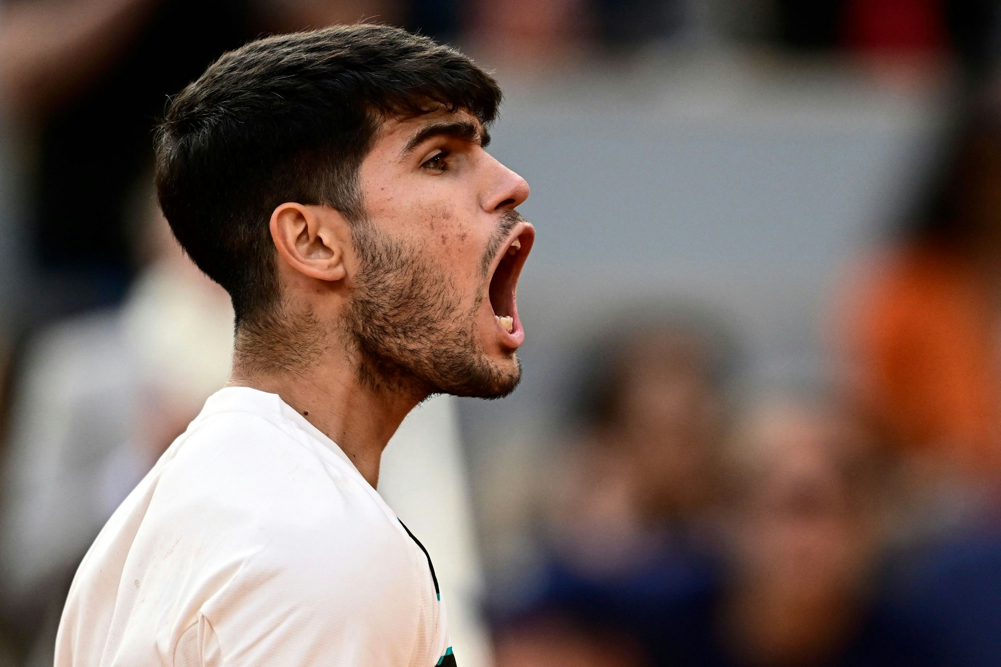 Carlos Alcaraz jubelt mit einem Schrei.