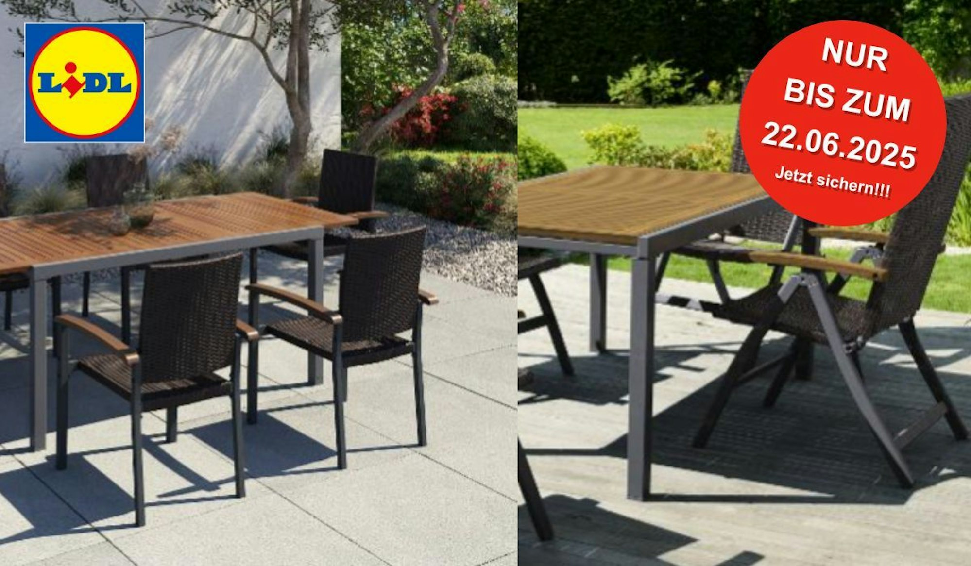 Auf dem Bild sind Gartenmöbel aus Geflecht zu sehen.