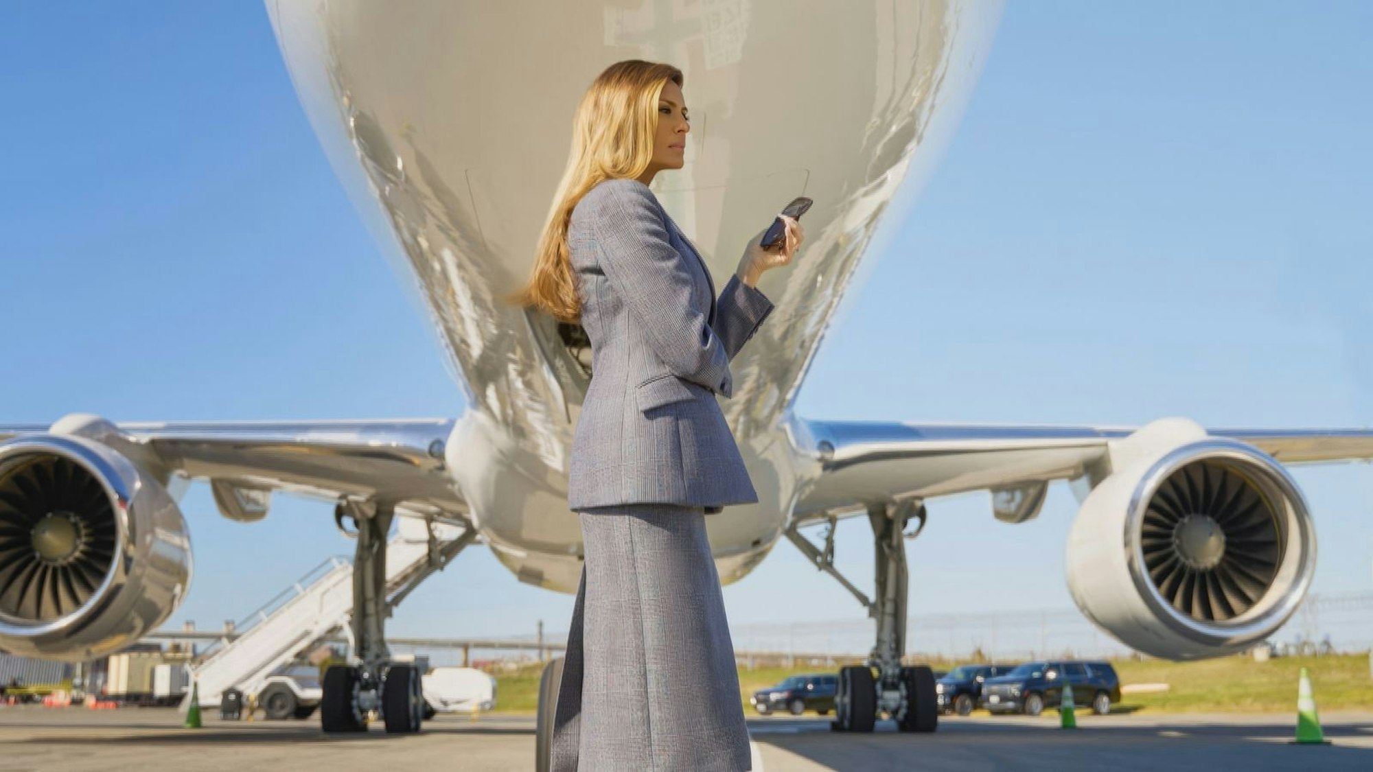 First Lady Melania Trump hält sich bedeckt, unterstützt ihren Gatten aber dennoch.
(Bild: ZDF/Ligne de Front)