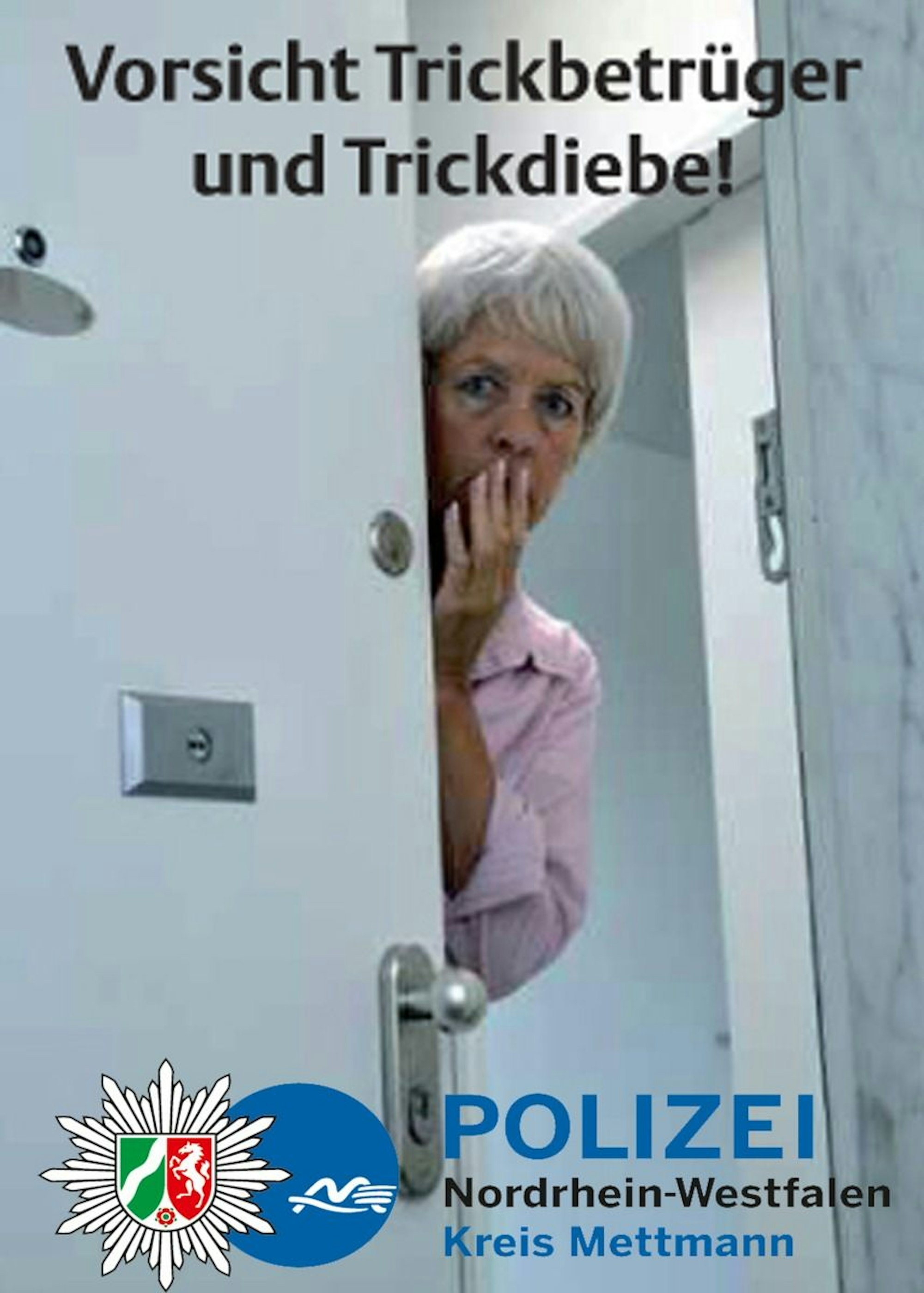 Warnhinweis der Polizei Mettmann zu Trickbetrügern, die sich als Telefondienstmitarbeiter ausgeben und eine Seniorin in Ratingen beraubt haben.