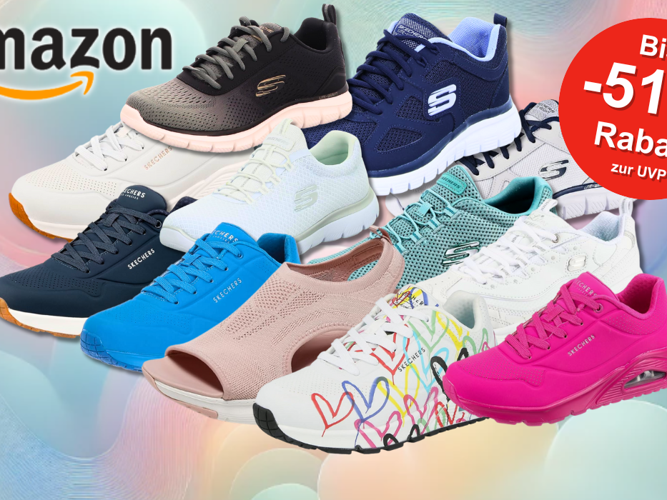 Auf dem Bild sind ganz viele Varianten der Marke Skechers zu sehen!