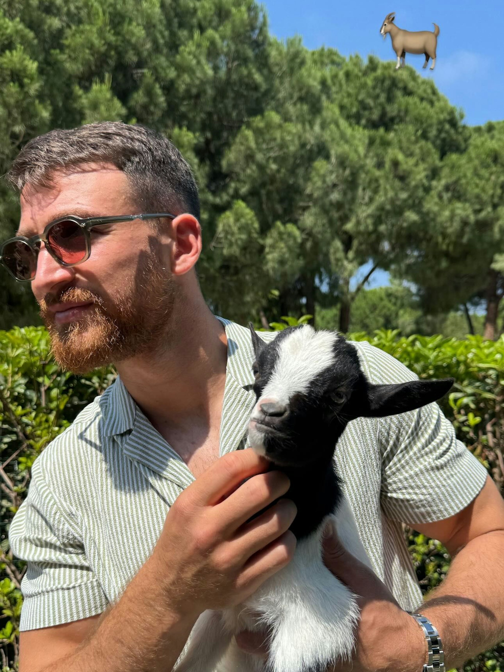 Salih Özcan hält ein Ziegen-Baby in der Hand.