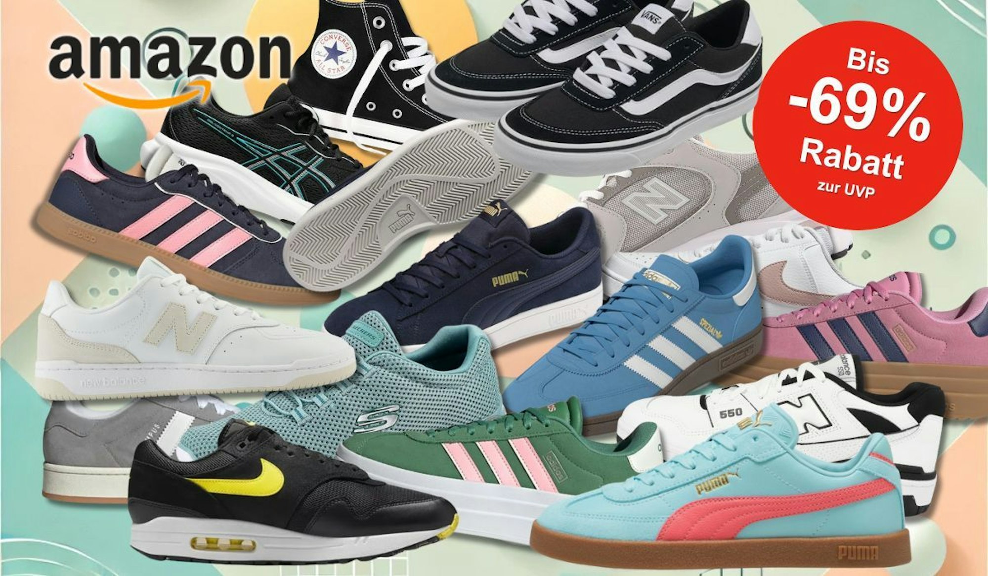 Auf dem Bild sind diverse Sneaker großer Marken im Amazon Sale zu sehen.