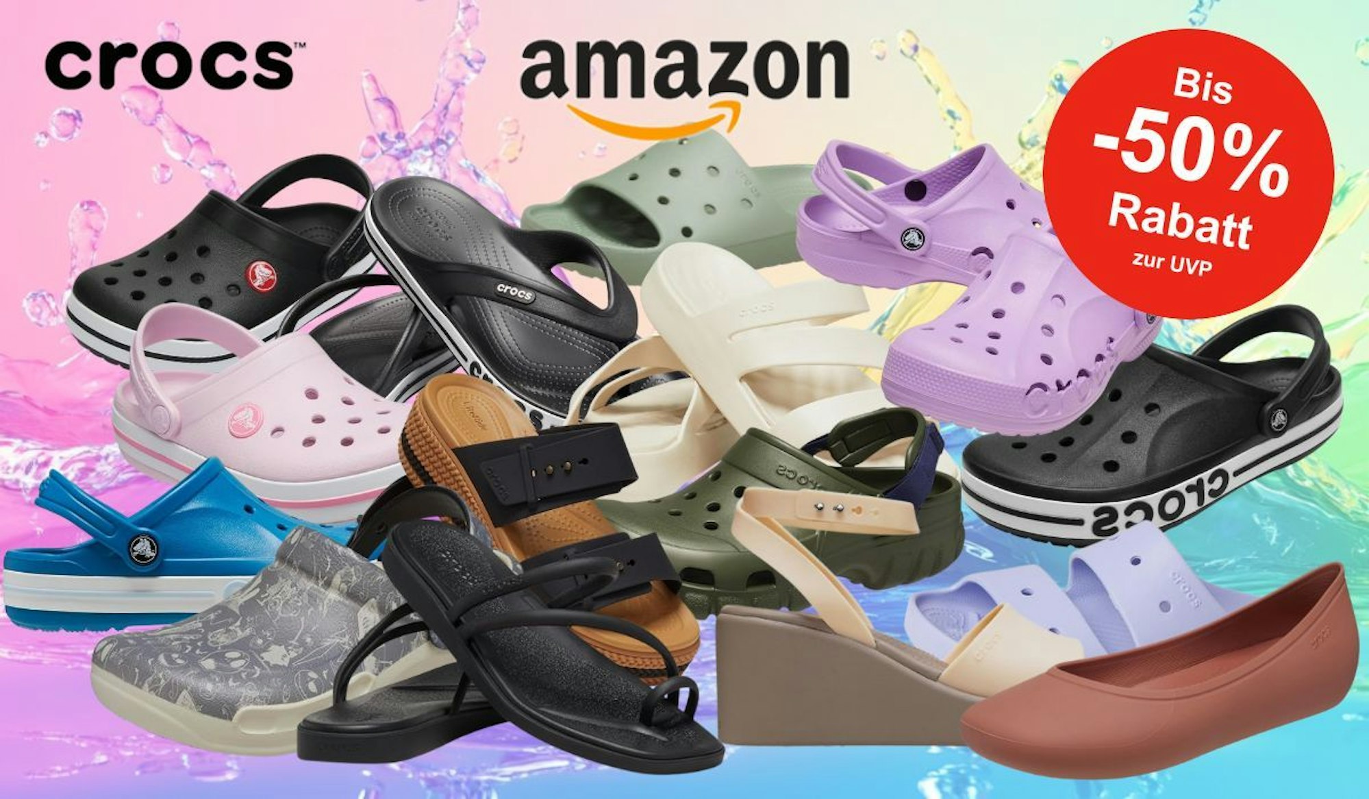 Auf dem Bild sind viele Modelle der Marke Crocs zu sehen.