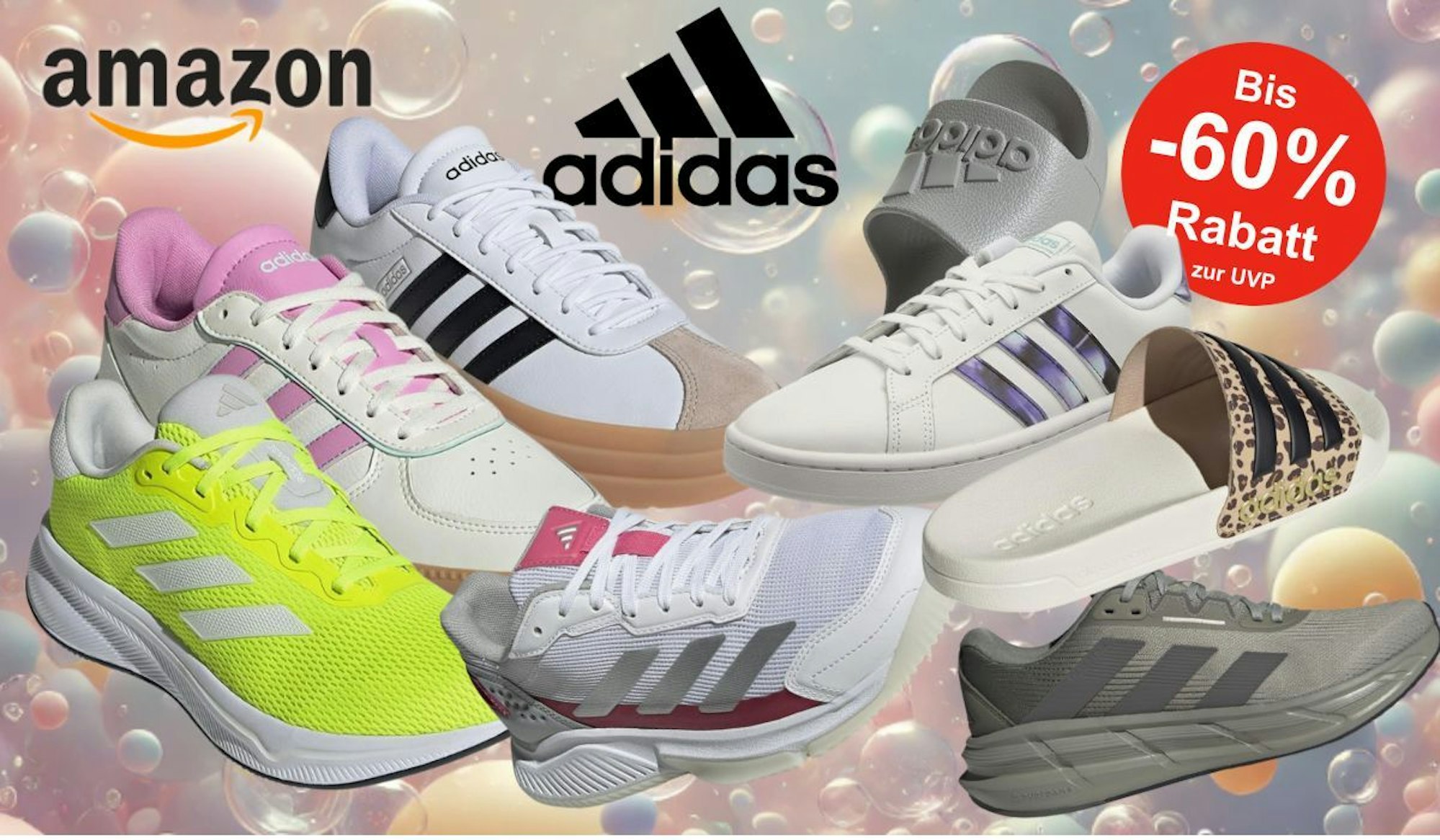 Auf dem Bild sind unterschiedliche Schuhmodelle der Marke Adidas zu sehen