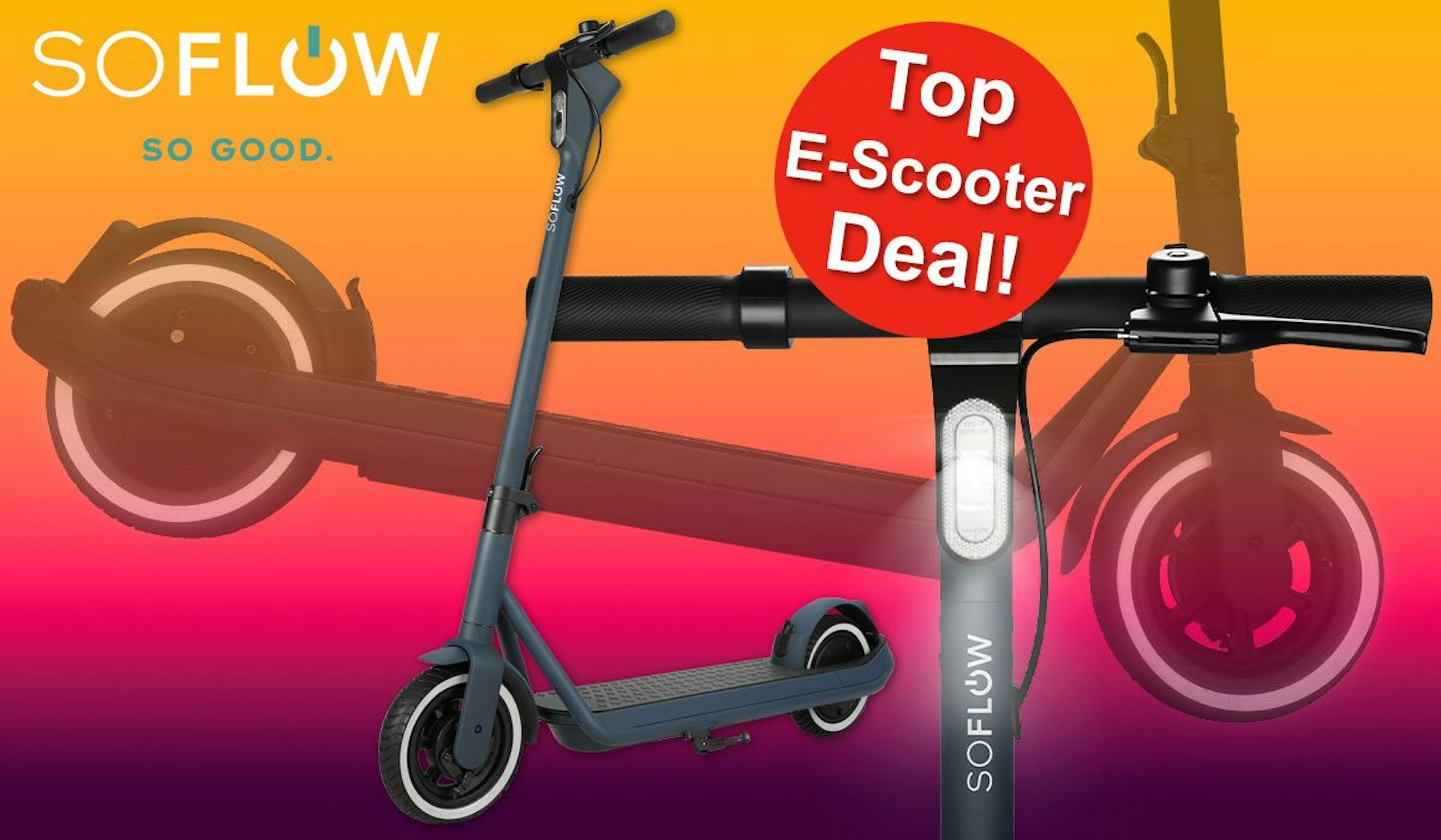 SoFlow SO ONE Lite E-Scooter vor einem farbigen orange roten Hintergrund.