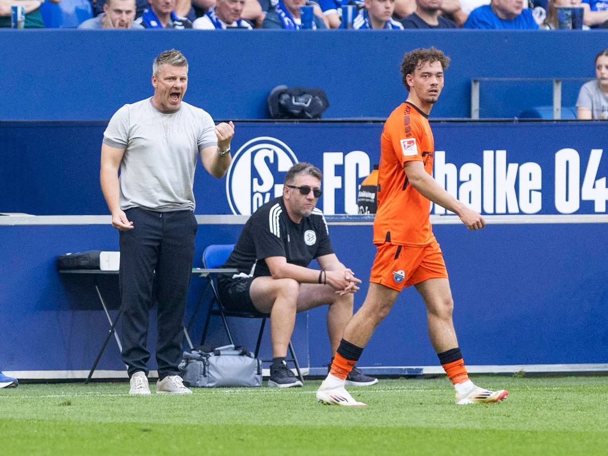Lukas Kwasniok und Aaron Zehnter (SC Paderborn) beim Spiel auf Schalke.