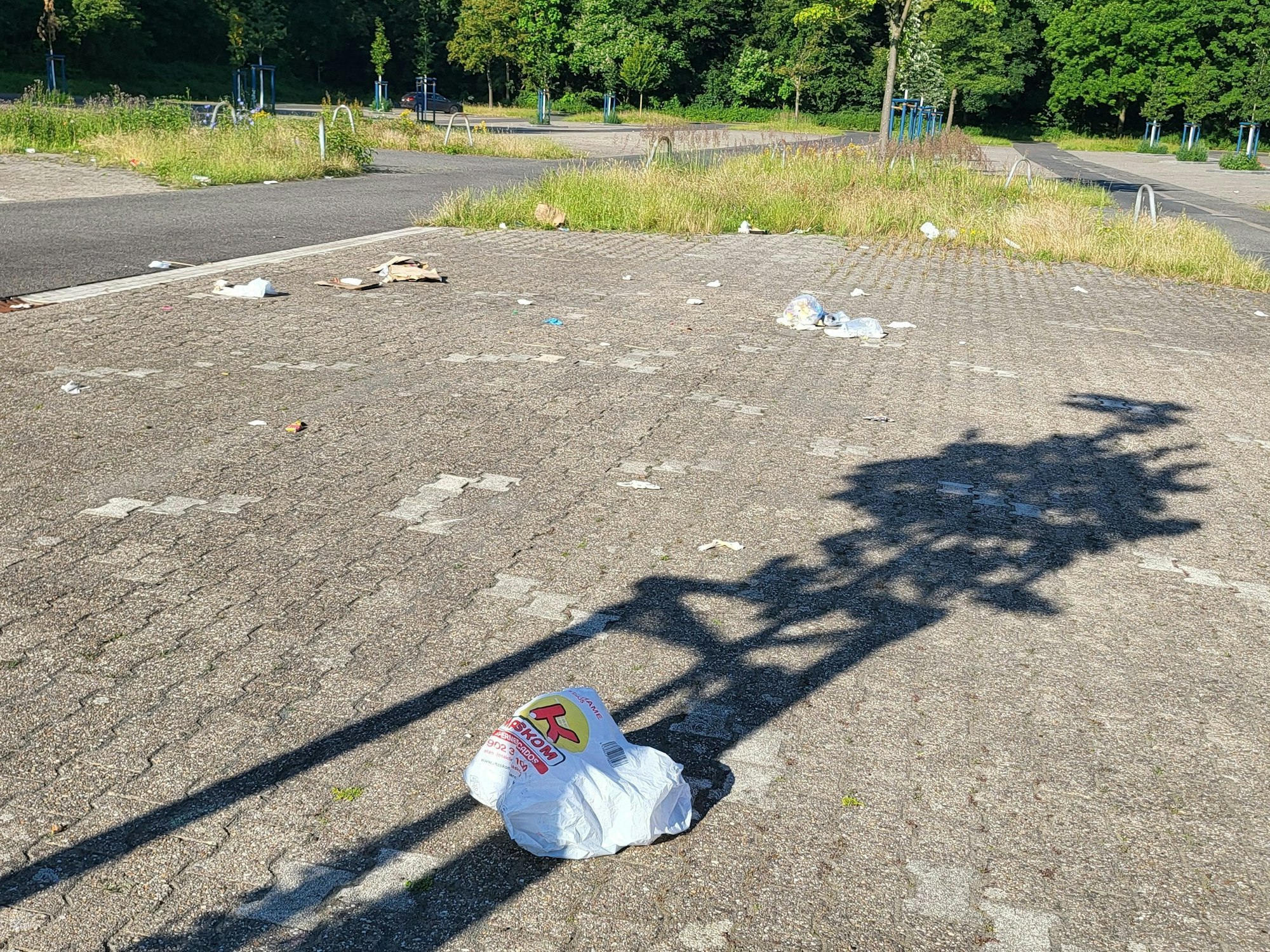 Müll auf dem Parkplatz P2 am Fühlinger See