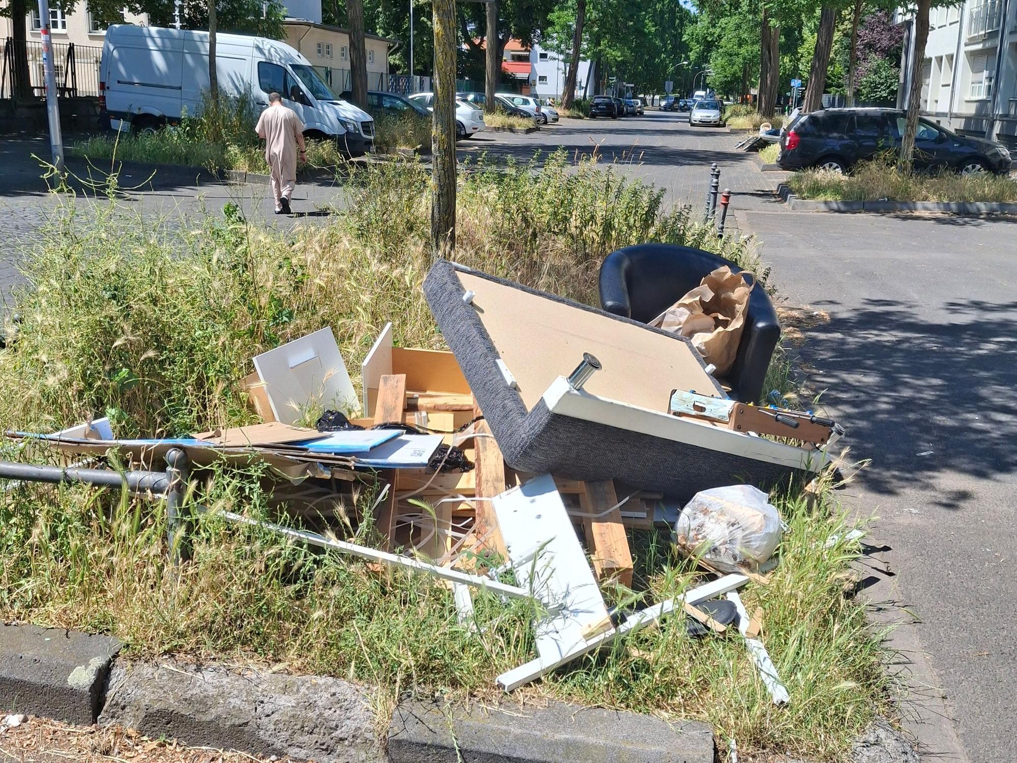 Sperrmüll liegt am Straßenrand.
