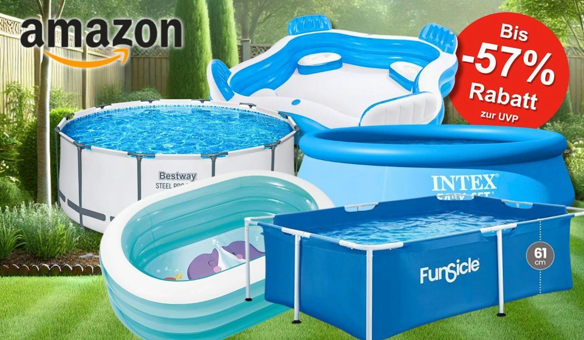 Auf dem Bild sind unterschiedliche Pool zu sehen, die sich im Amazon Sale befinden.