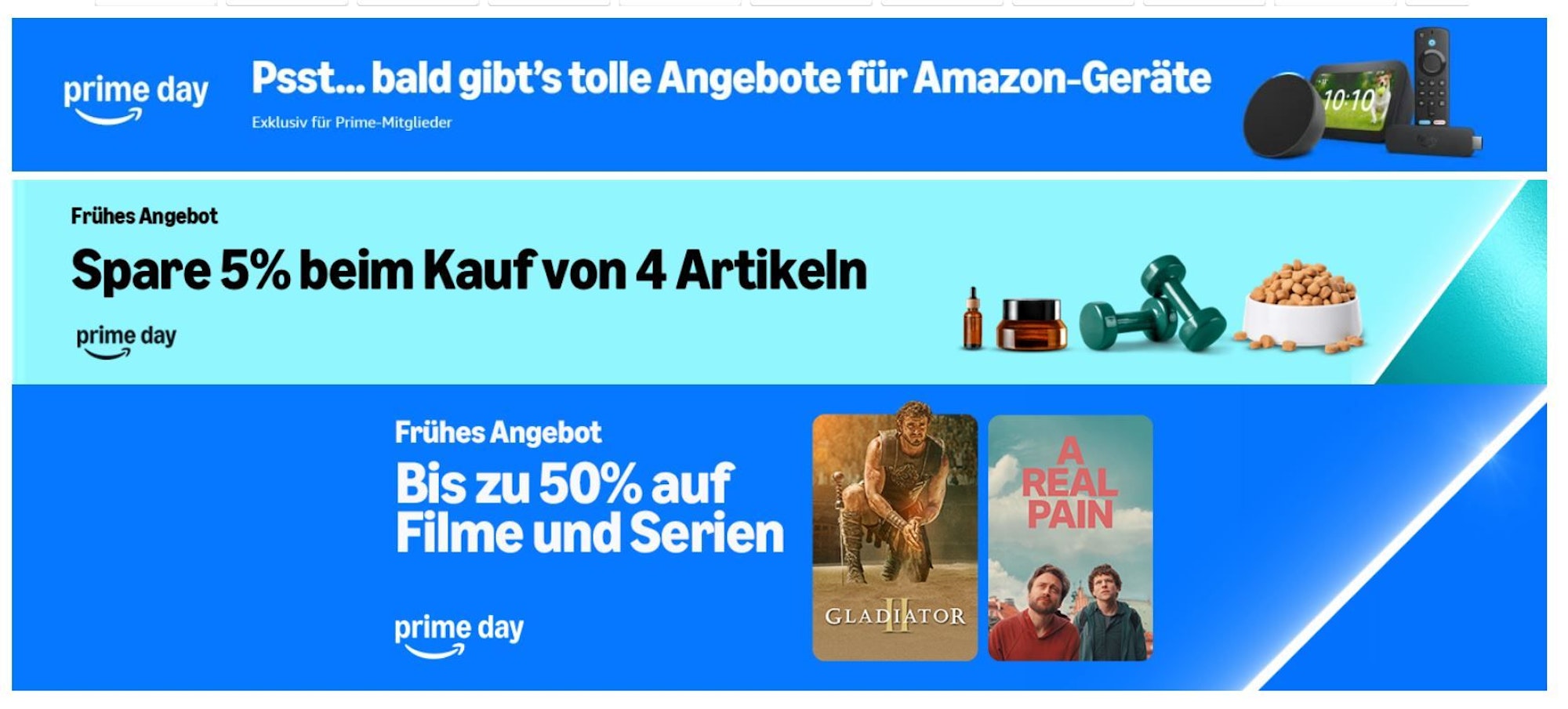 Spar-Aktionen auf der Amazon Prime Day Landingpage.