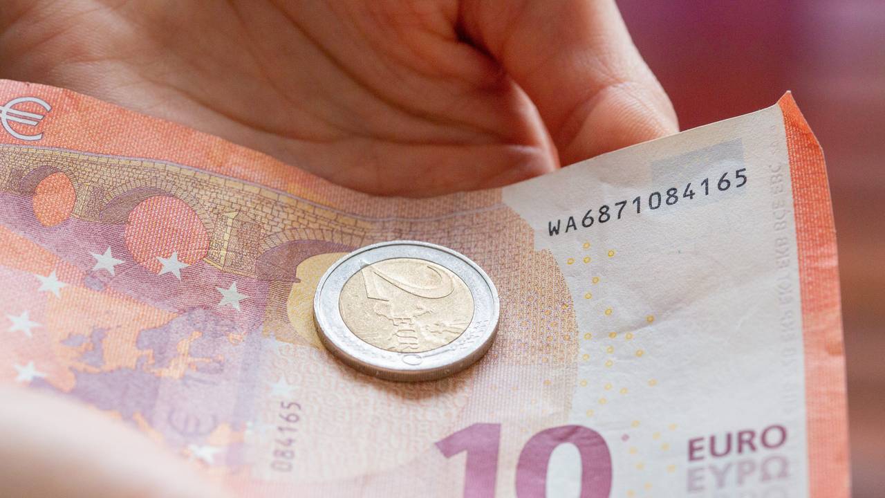 Eine Person hält 12 Euro in der Hand.
