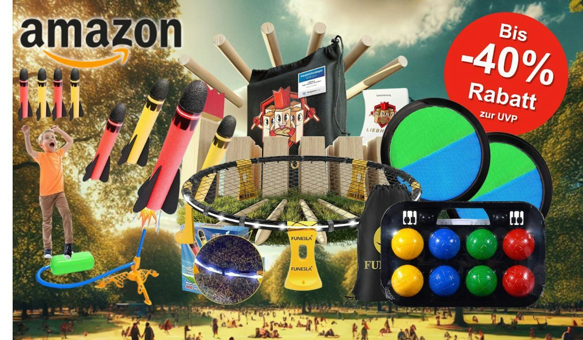 Auf dem Bild sind Outdoor Spiele für Groß und Klein zu sehen.